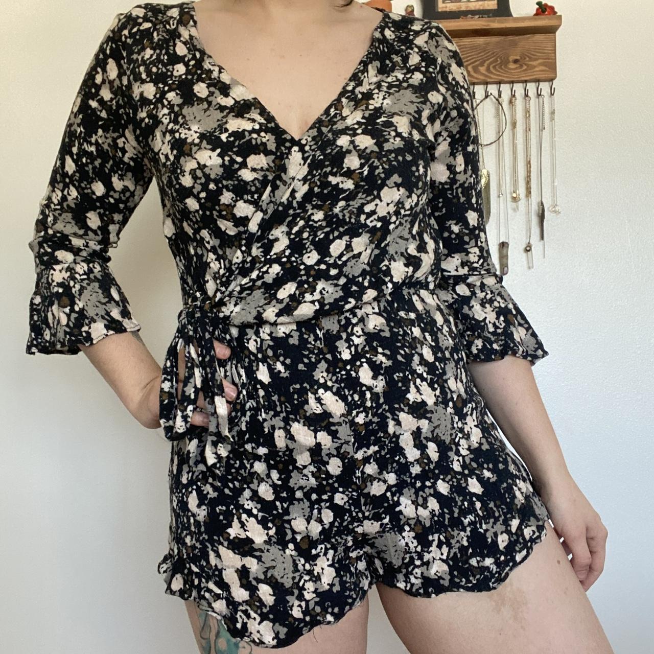 Tie up black floral on sale romper