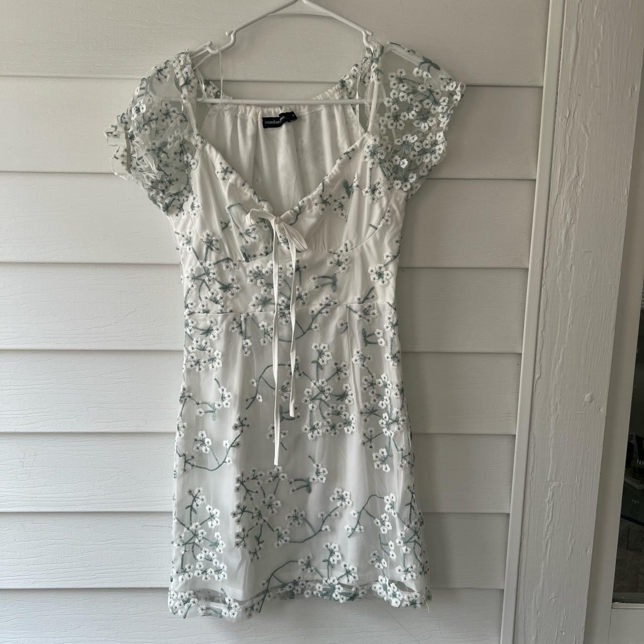 Women's White and Green Dress | Depop