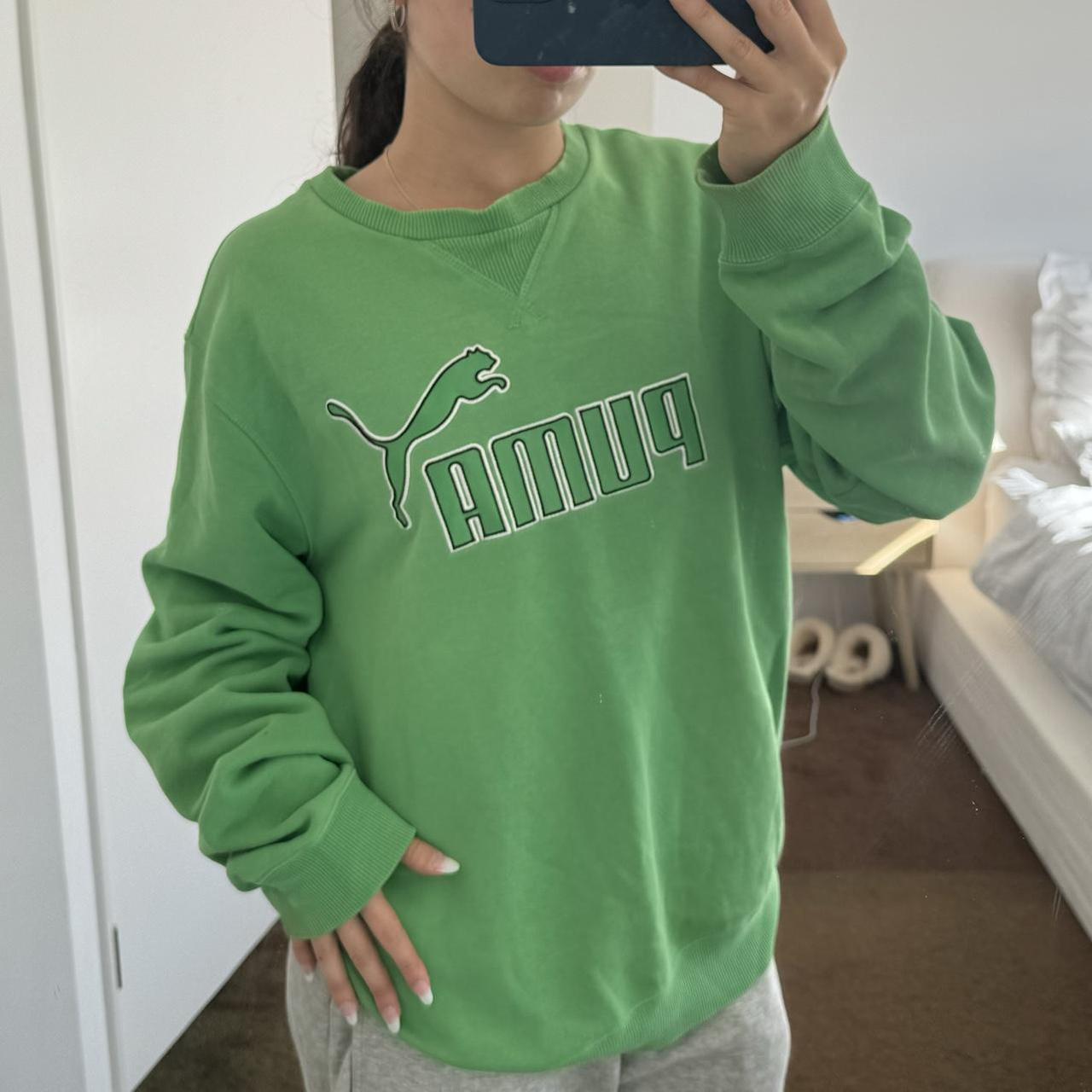 vintage puma jumper in green super cool authentic. Depop