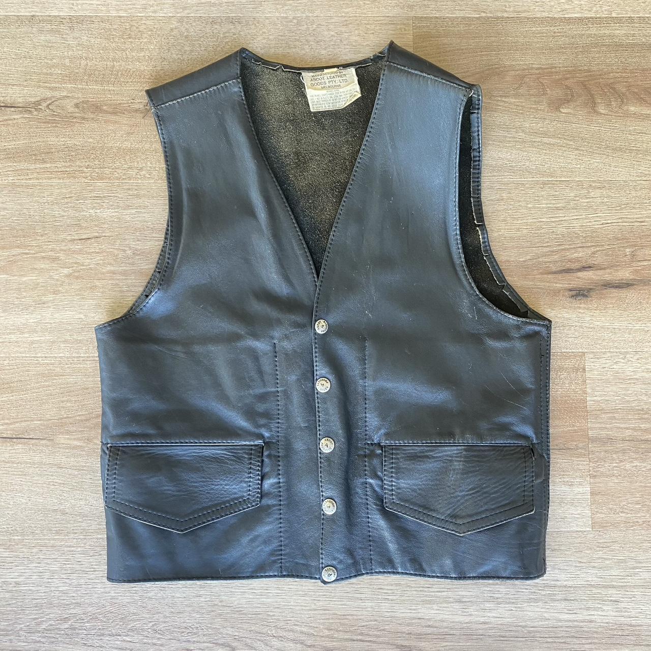 Vintage 80s black leather vest Great quality leather... - Depop