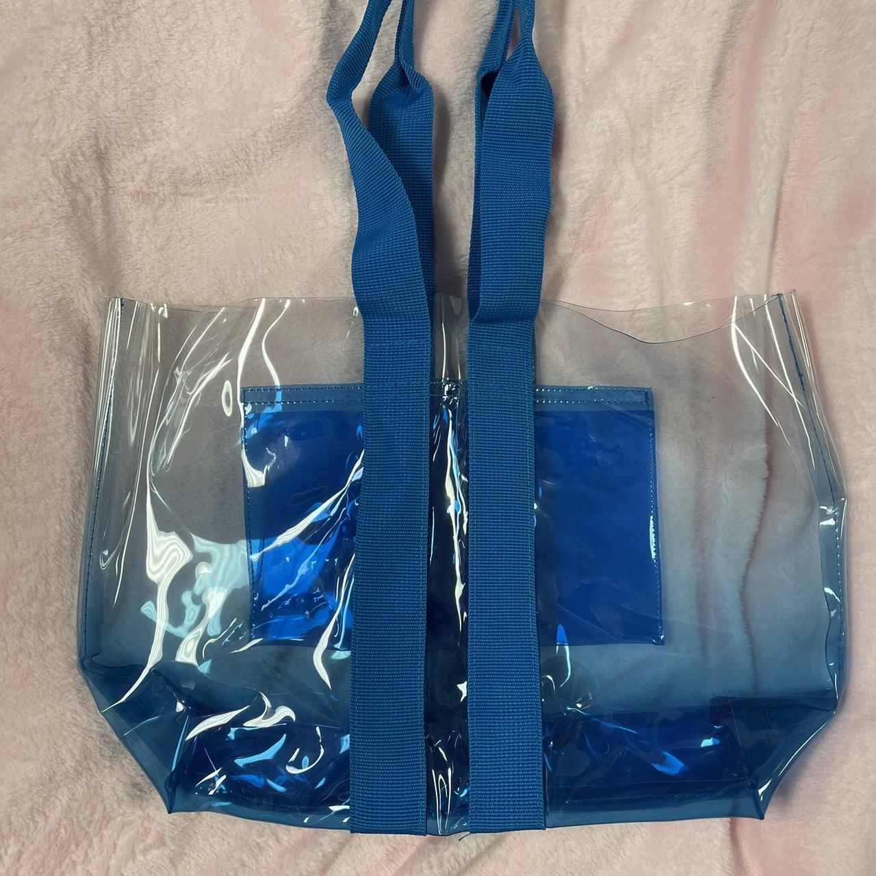 Clear plastic beach bag, very roomy blue ombre s
