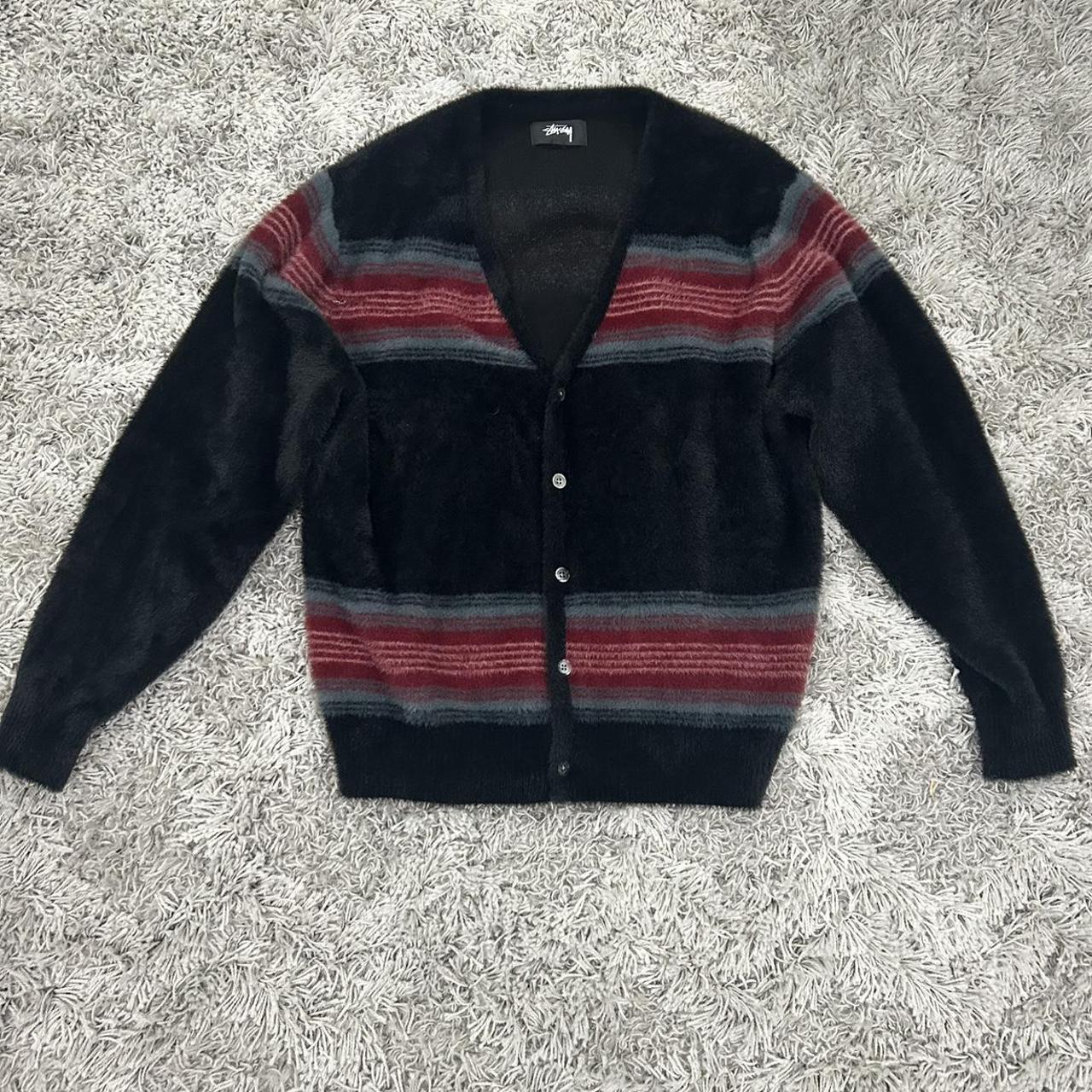 Stussy stripe shaggy cardigan Size medium tag fell... - Depop