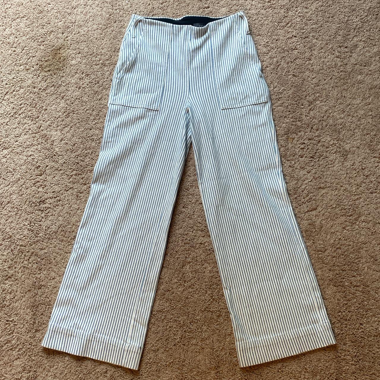 blue & white striped pants size XS stretchy waist... - Depop