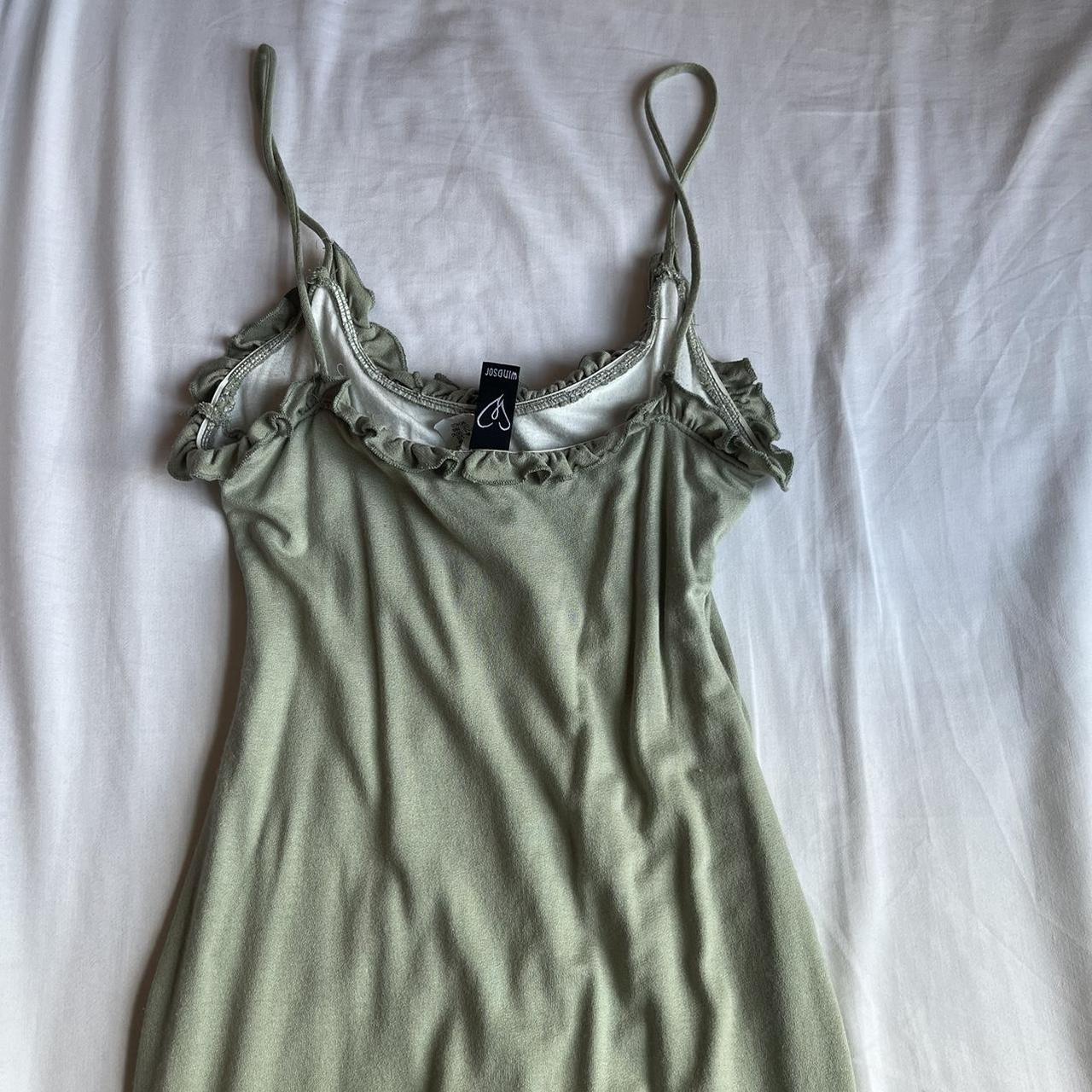 windsor sage green ruched mini body on dress perf... Depop