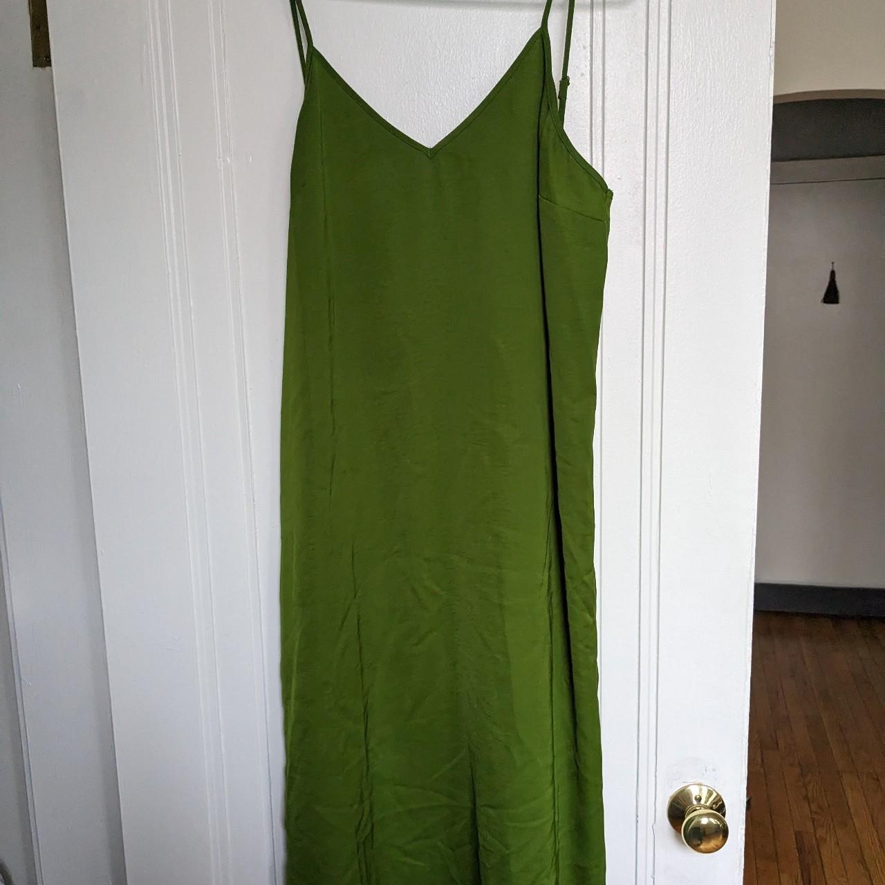 Green silk dress. Slip on the size. Maxi length. - Depop