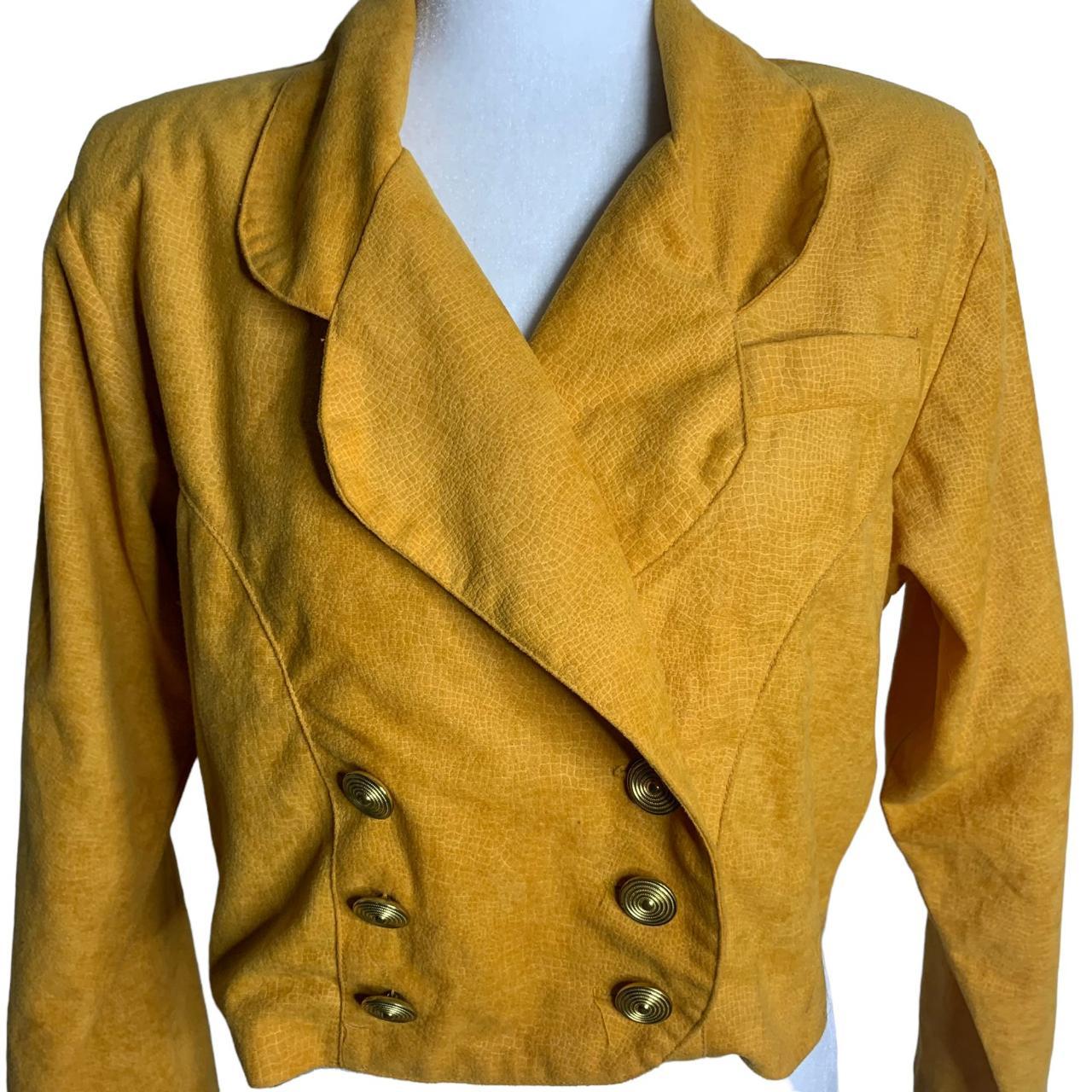 Vintage 90s Cropped Blazer Jacket S Yellow Double... - Depop