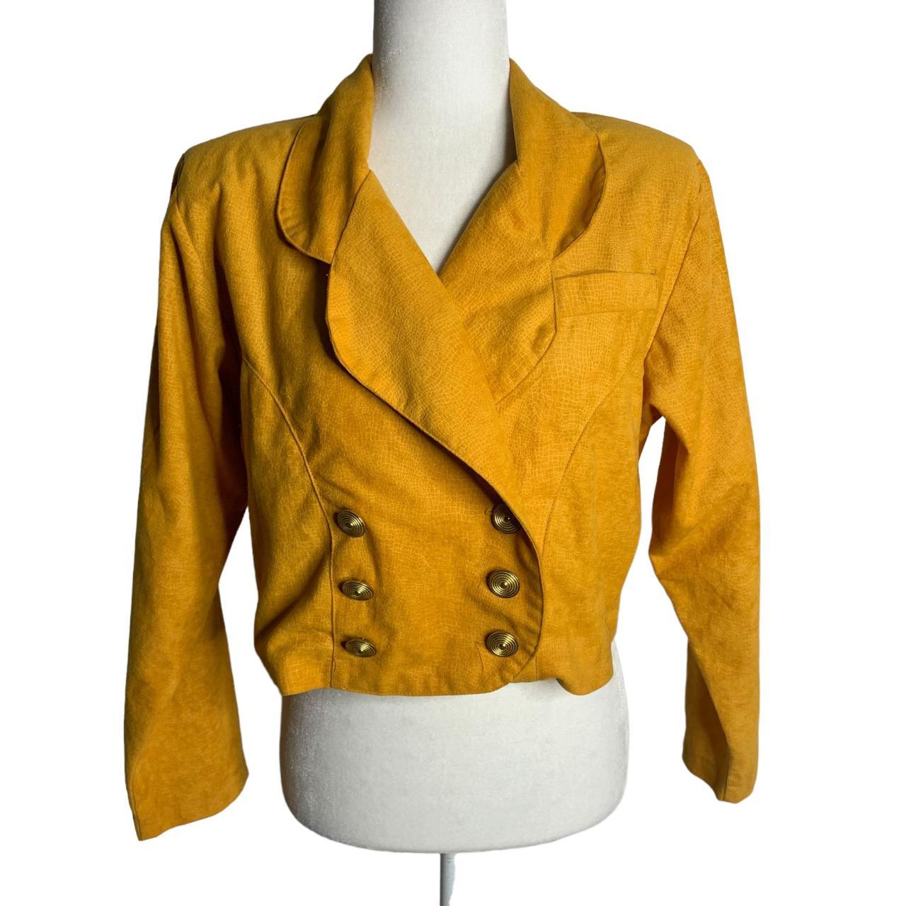 Vintage 90s Cropped Blazer Jacket S Yellow Double... - Depop