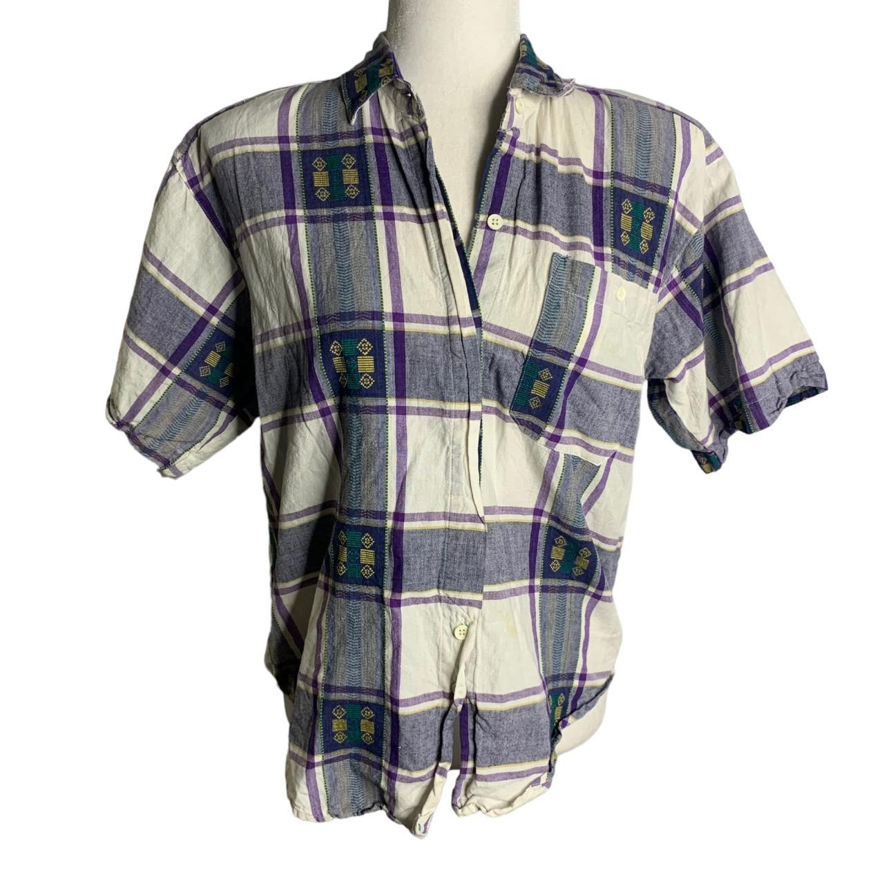 Vintage Button Up Shirt Shorts Set M Purple Plaid... Depop