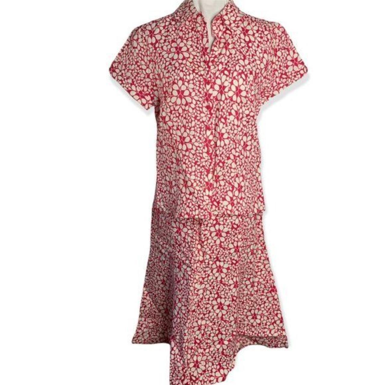 Vintage Kim Rogers Linen Skirt Set 10 Pink White... - Depop