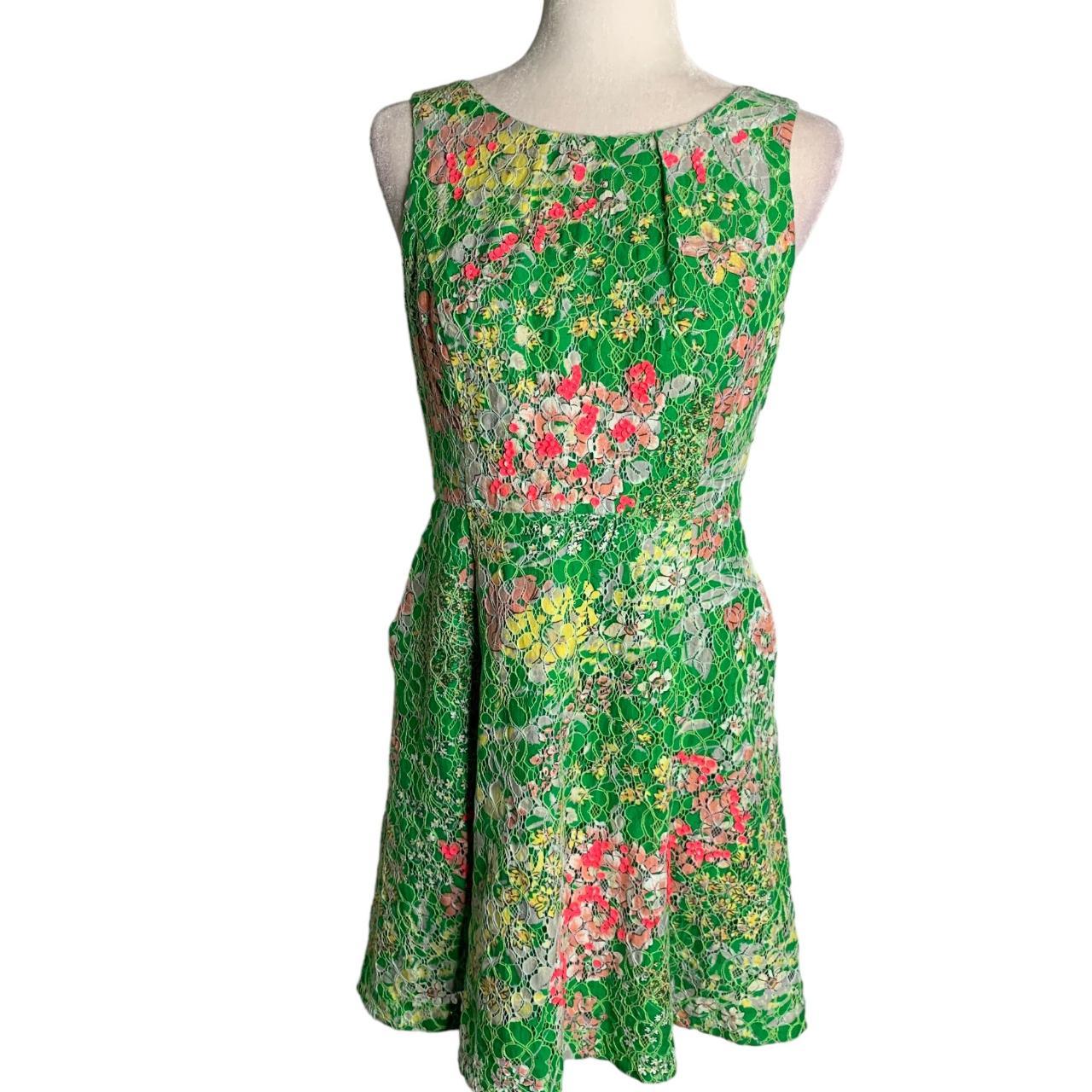 Maeve Anthropologie Lace Sequin Mini Dress 6P Green... - Depop