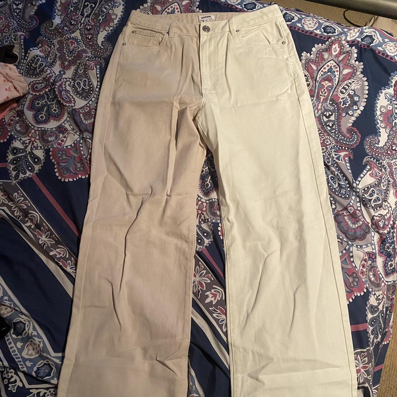 Women's White and Tan Trousers | Depop