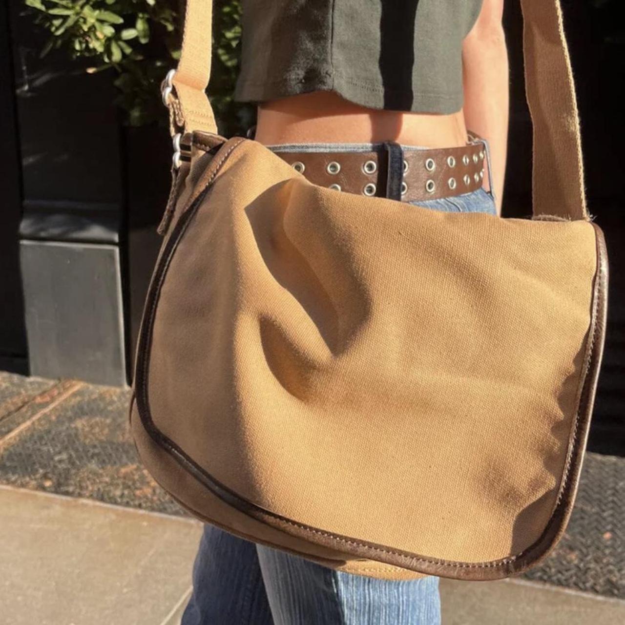 Brandy melville tan canvas messenger bag - Depop