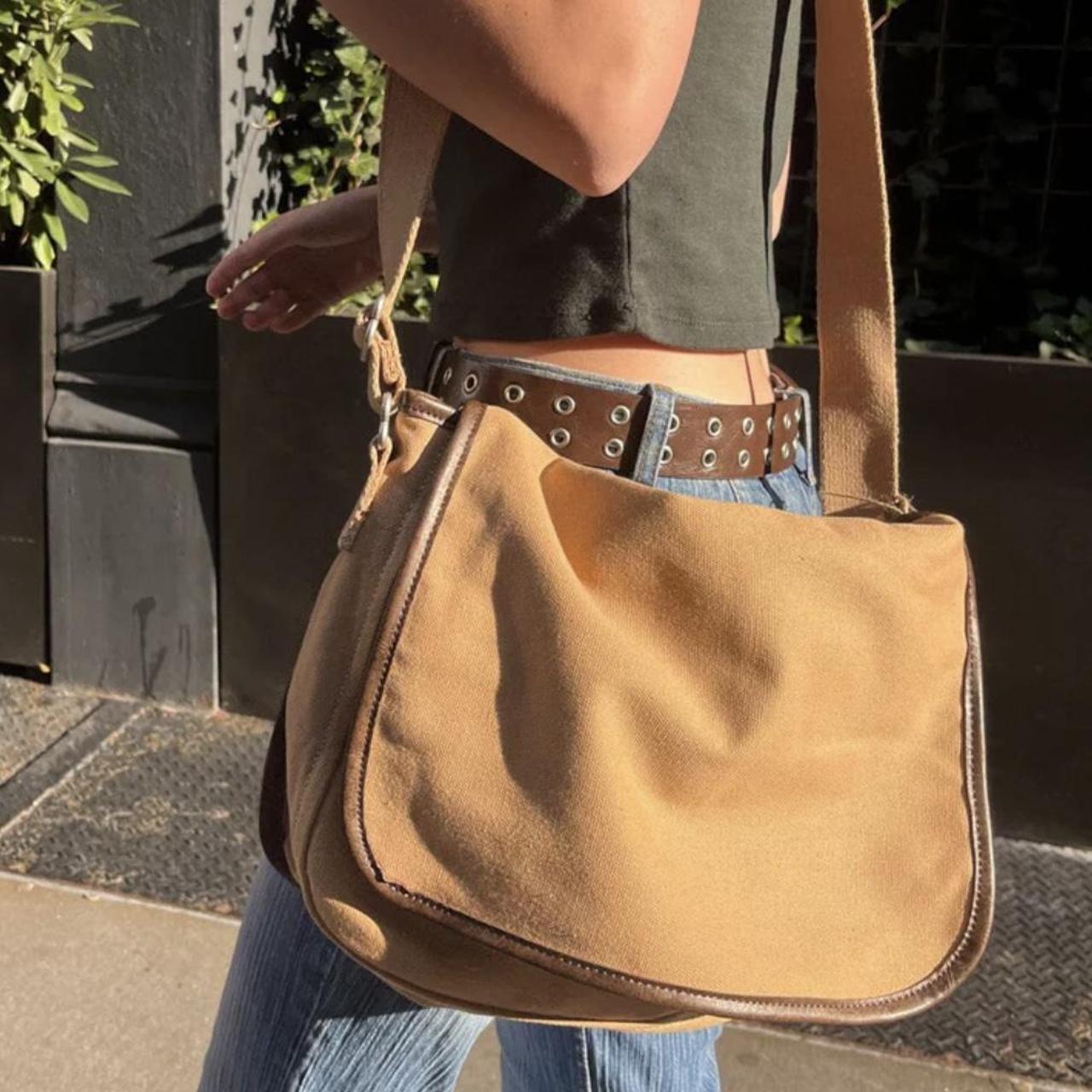 Brandy Melville messenger bag Tan with brown - Depop