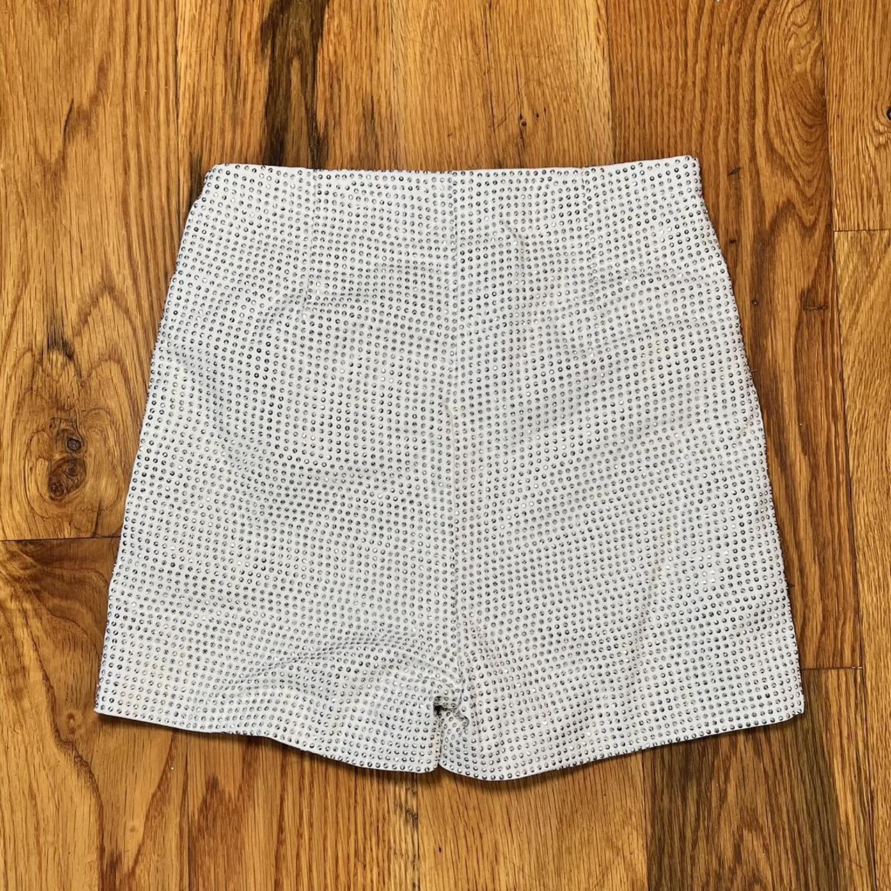 White Fitted High Waisted Shorts, Rhinestone... - Depop