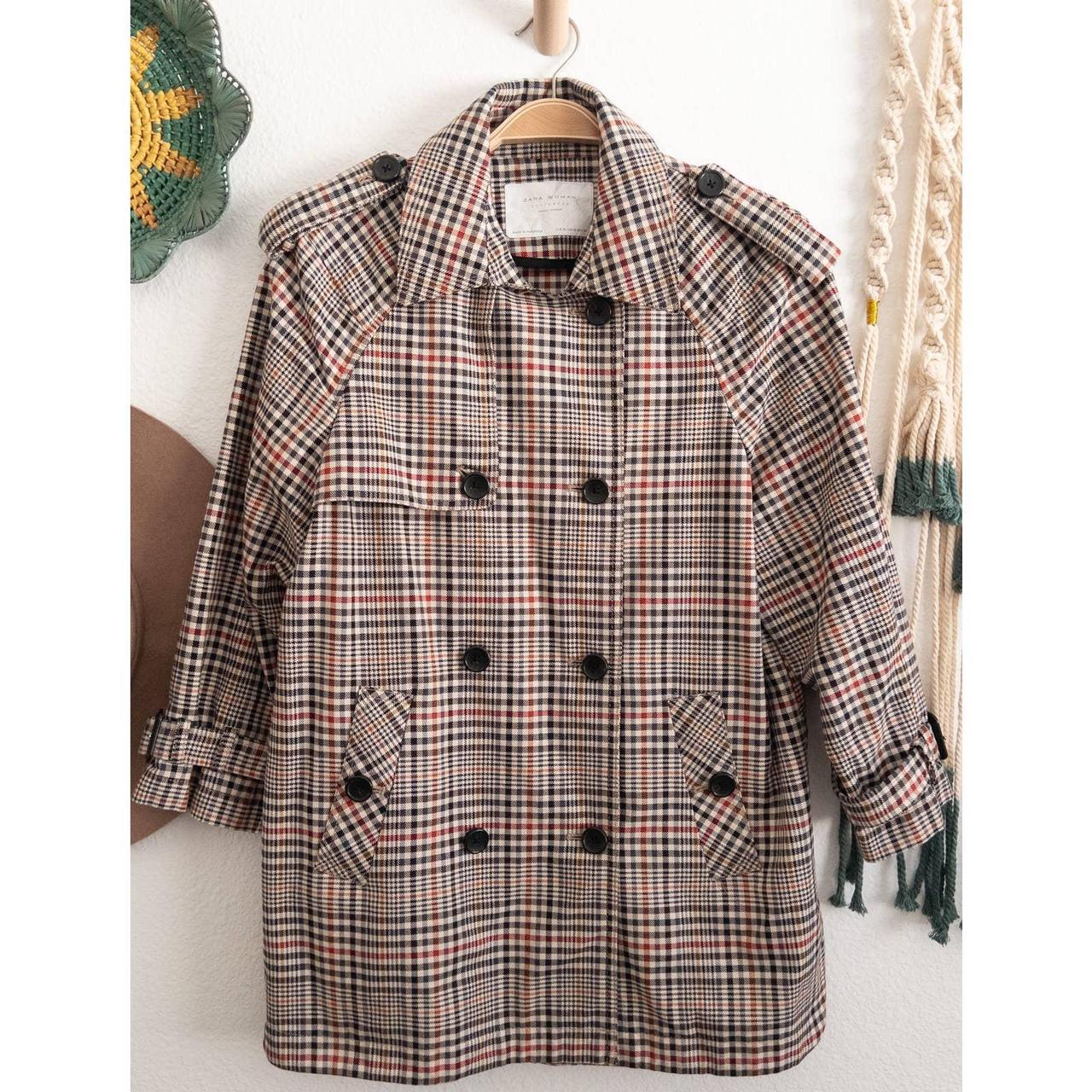 Zara Woman Outerwear Plaid Cotton Pea Coat Double... - Depop