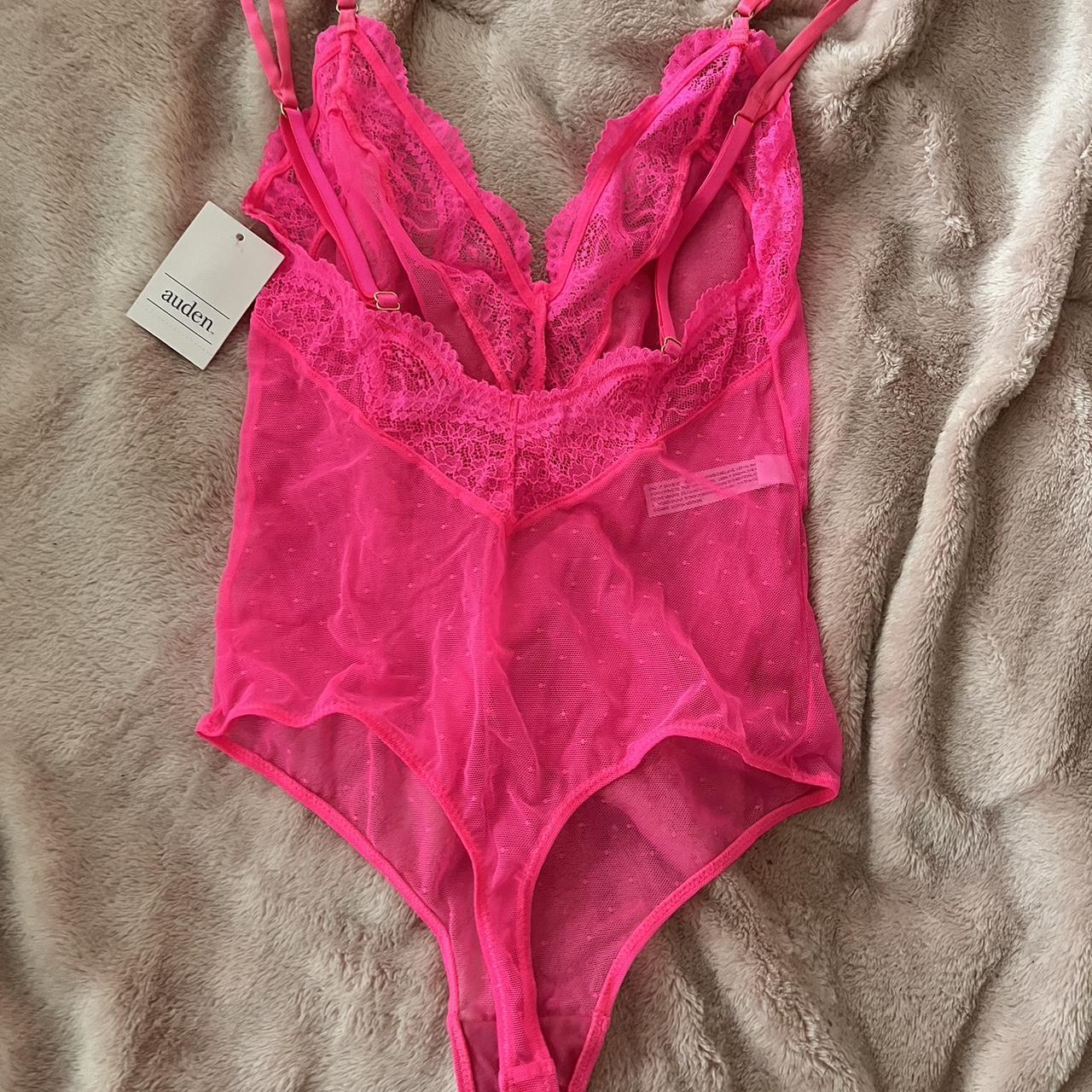 NEW Auden lingerie hot pink lace bodysuit!! SIZE XS, - Depop