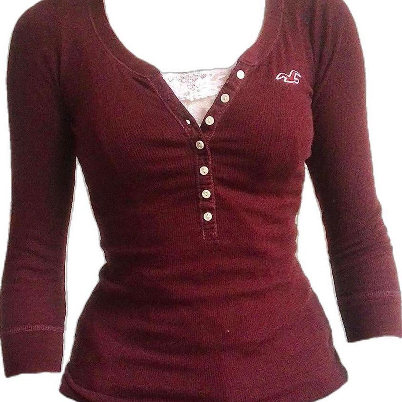 Hollister henley top Elena Gilbert top burgundy wine... - Depop