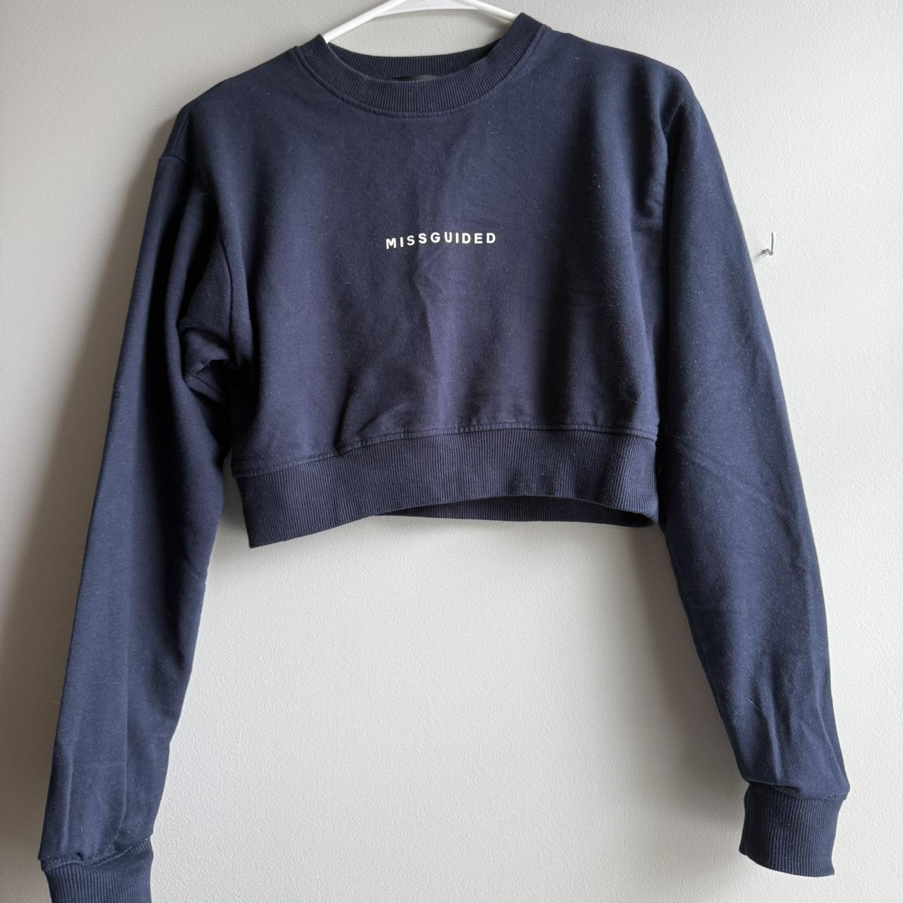Navy blue Missguided cropped sweatshirt Size Depop