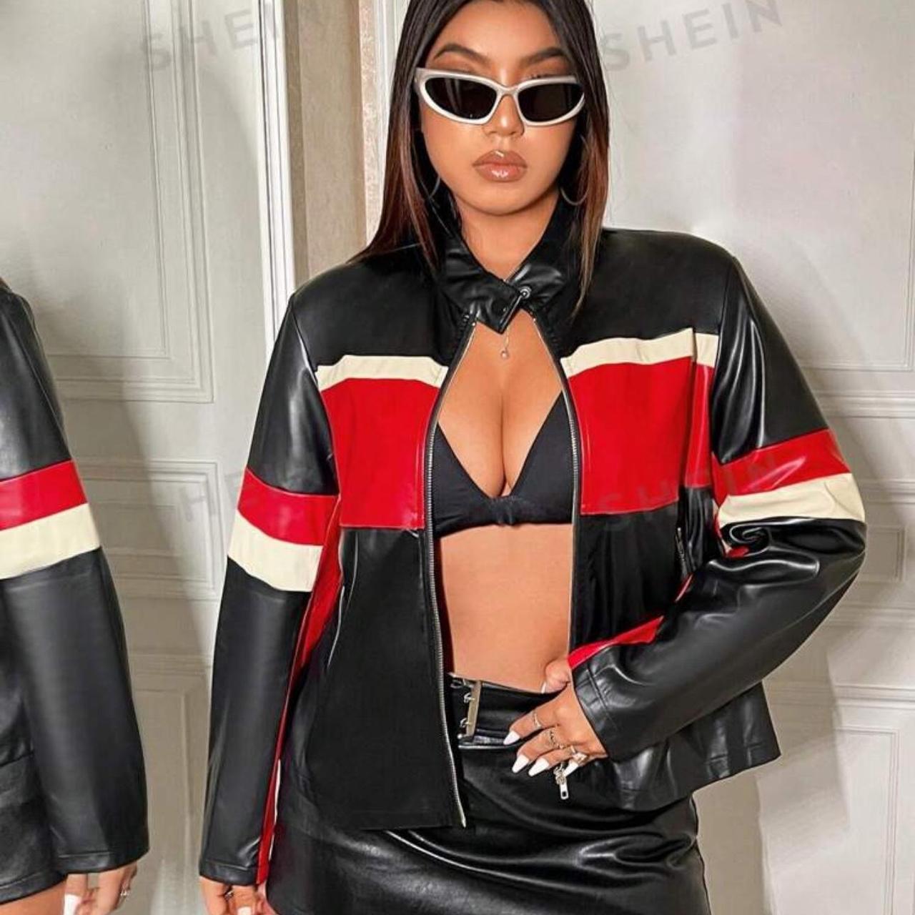 SHEIN Coolane Plus Colorblock Zip Up PU Leather | Depop