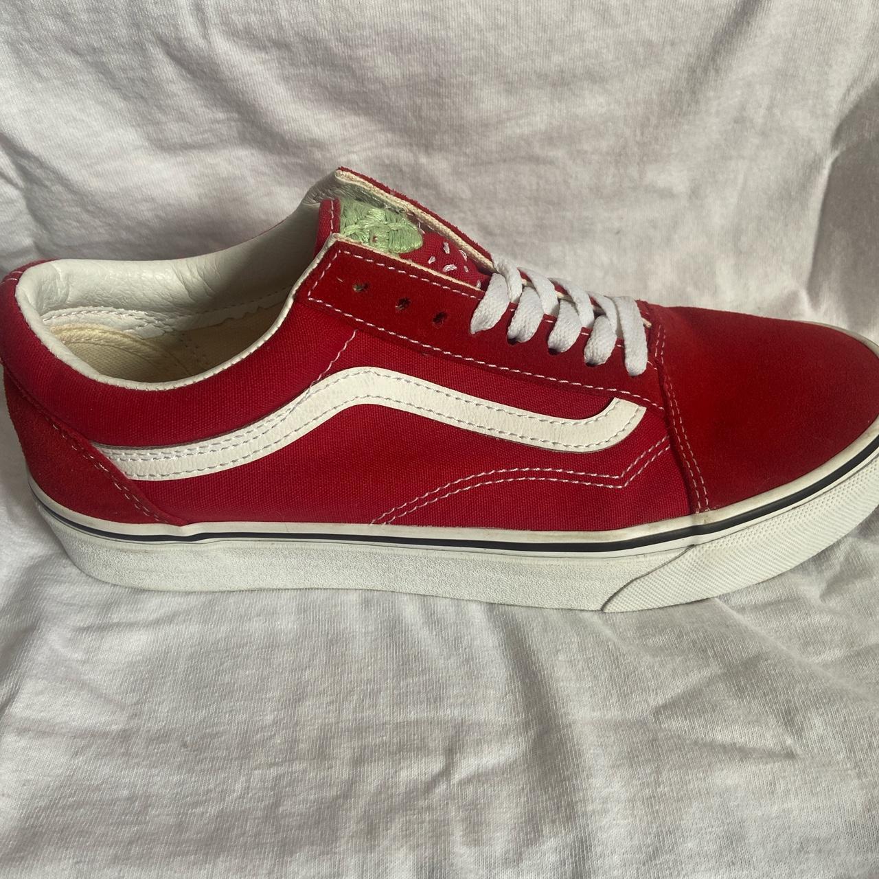 red old skool van custom strawberry embroidery... - Depop