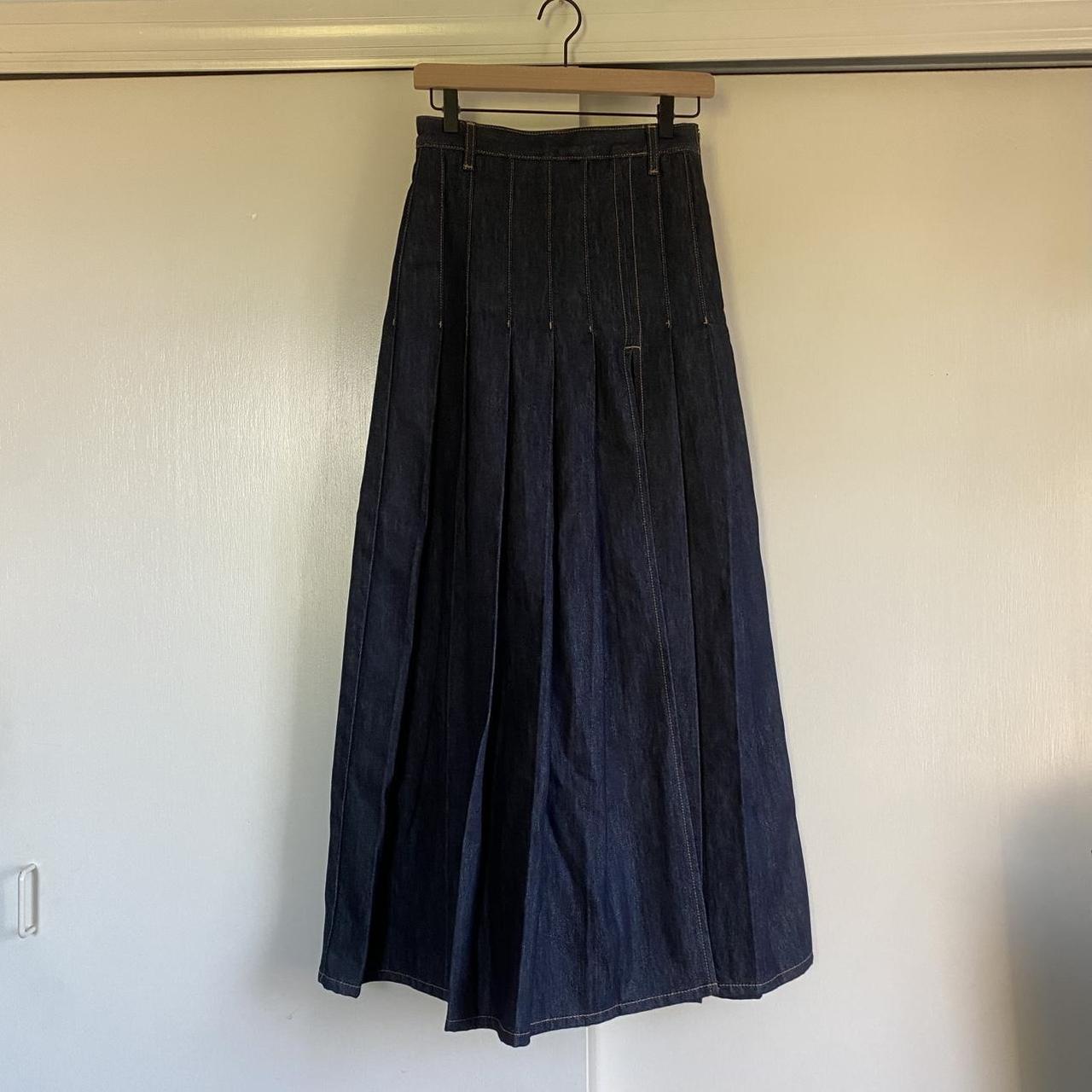 Topshop navy denim pleated maxi Size