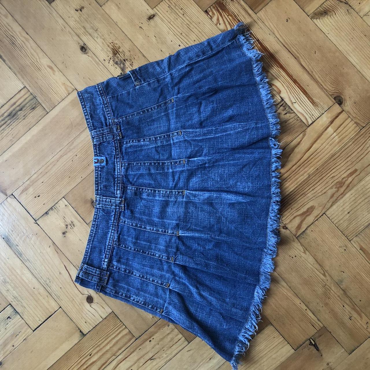 Pleated Denim Mini Skirt With Frayed Hem Cutest Depop