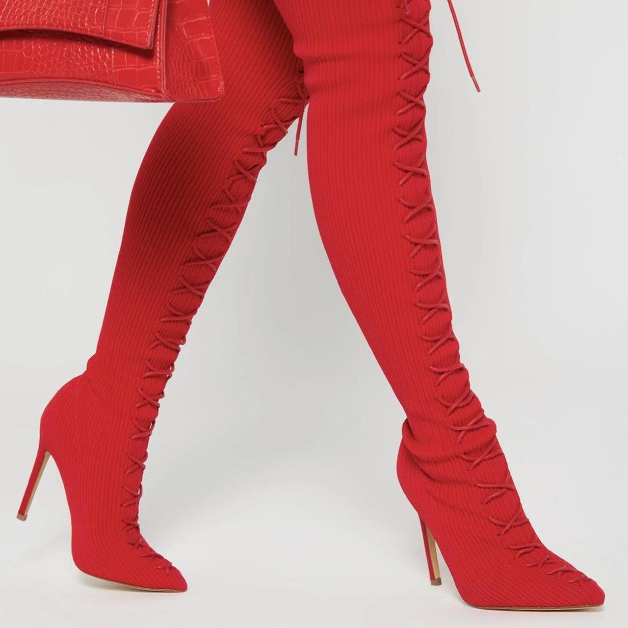 Fashion nova red boots best sale