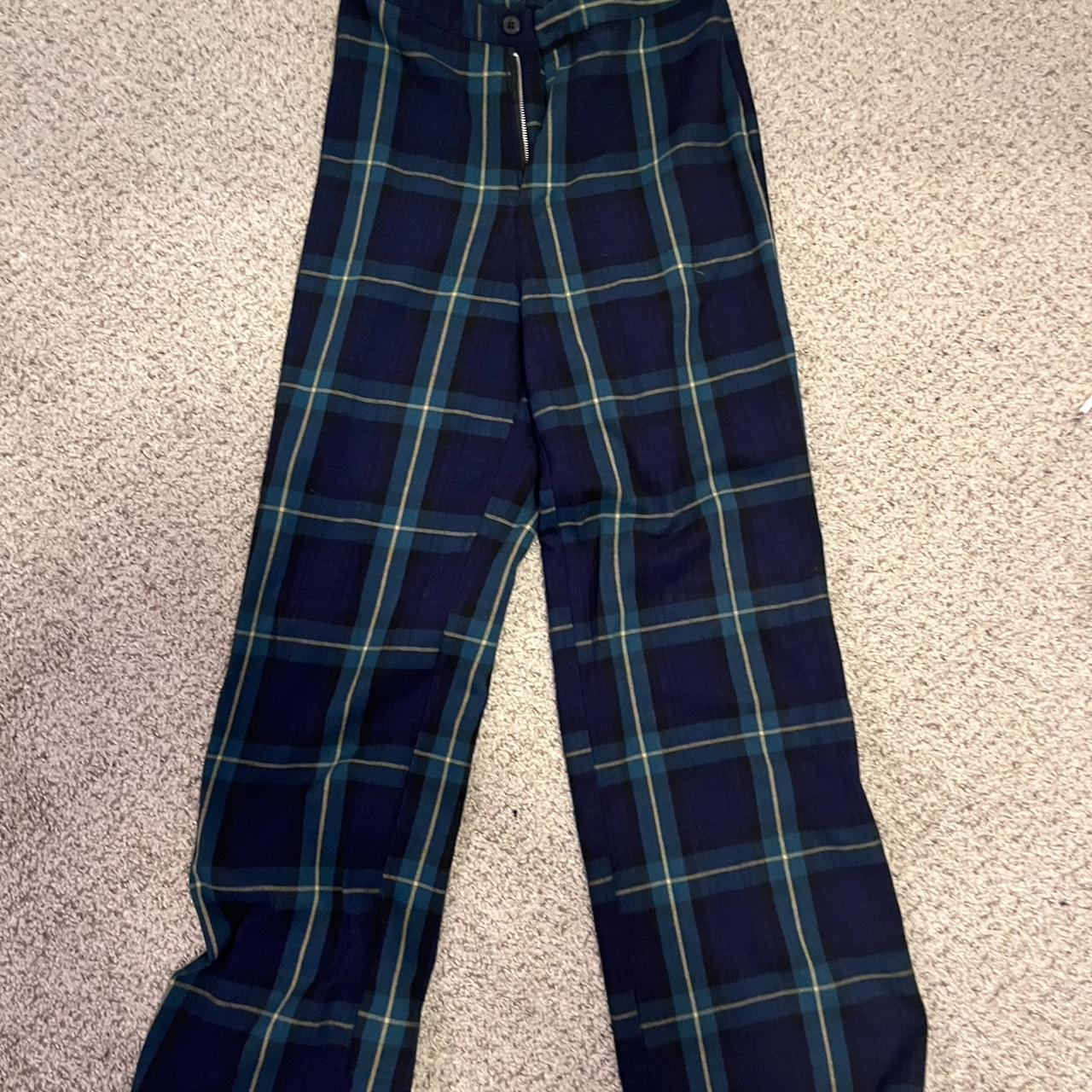 Brandy Melville Women's Blue Plaid Valentina Pants Trousers Size XS/S