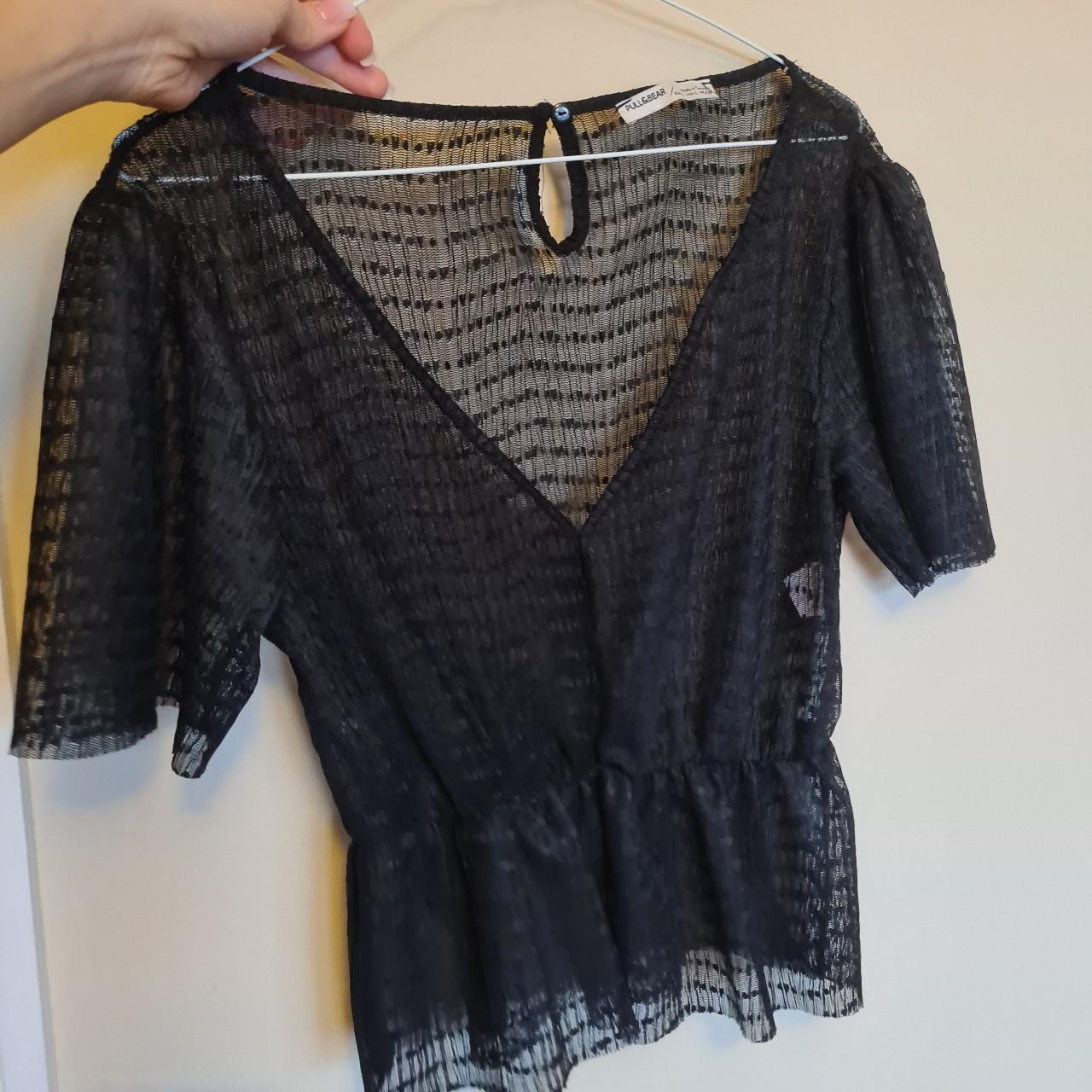 Pull & Bear sheer top with polka dot detail v neck... - Depop