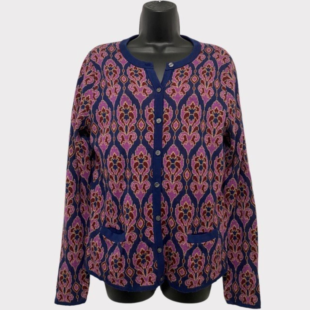 Lands' End Women's Purple and Blue Cardigan Depop