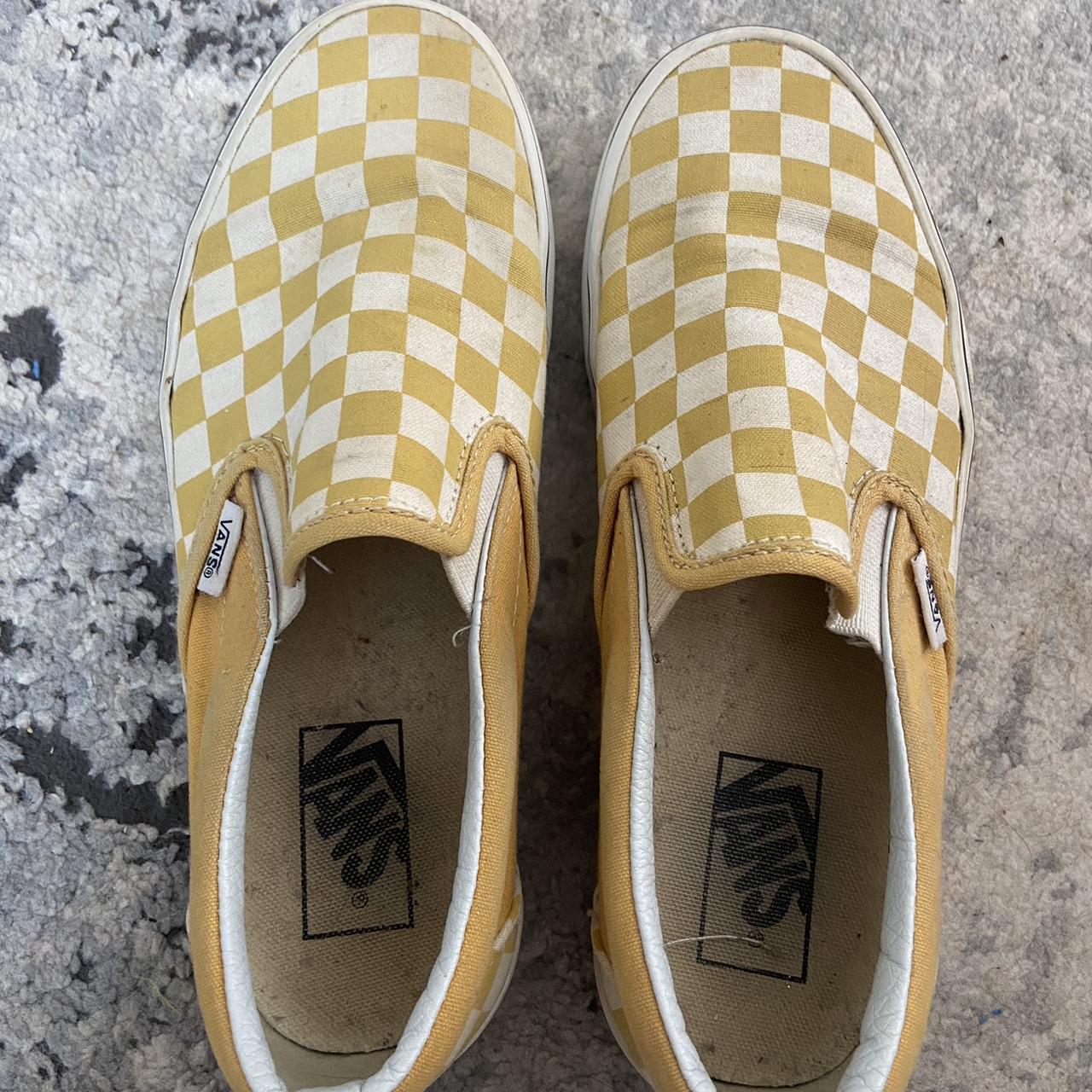 Yellow and white checkered Vans very worn y2k. Depop