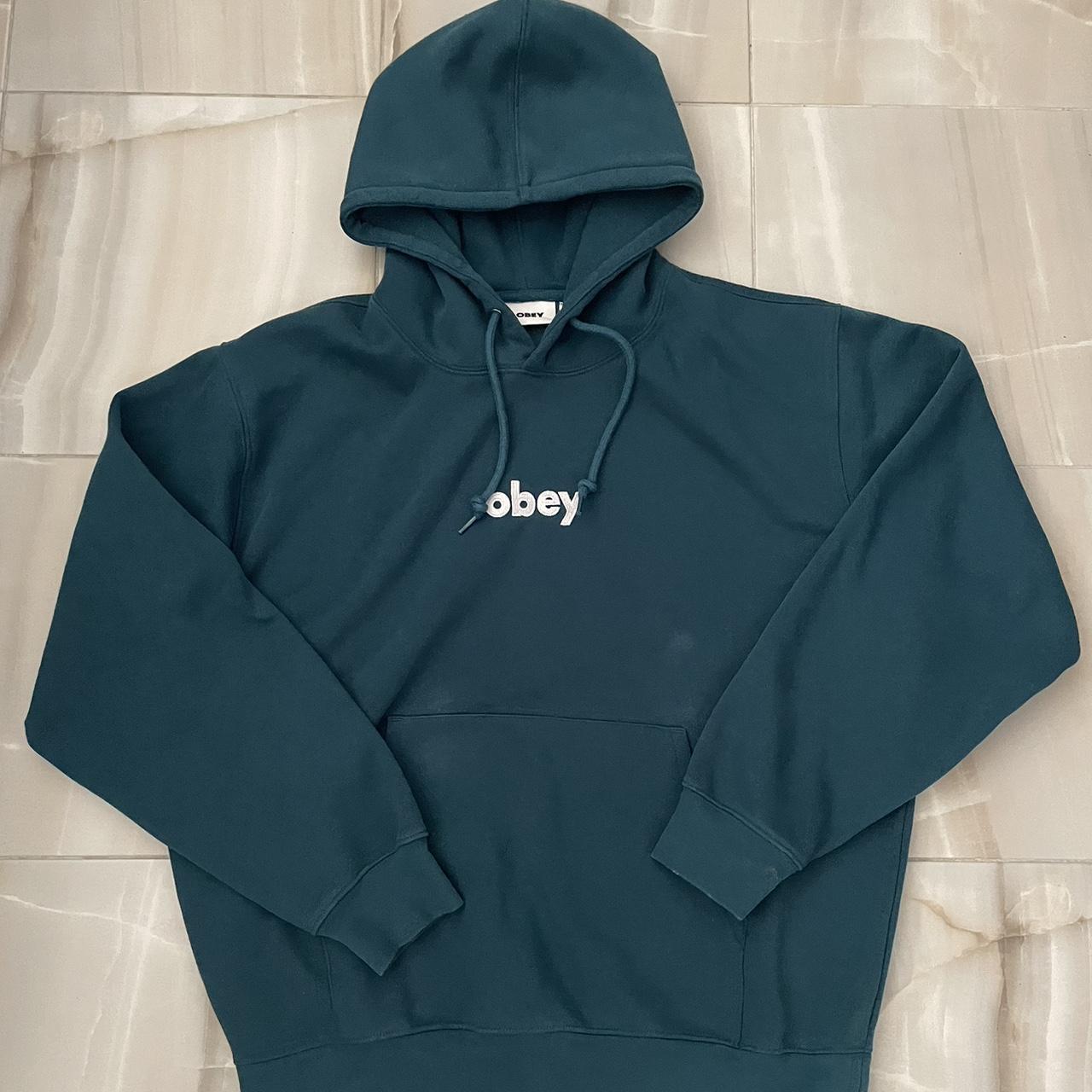 Obey Men's Blue and Green Hoodie | Depop