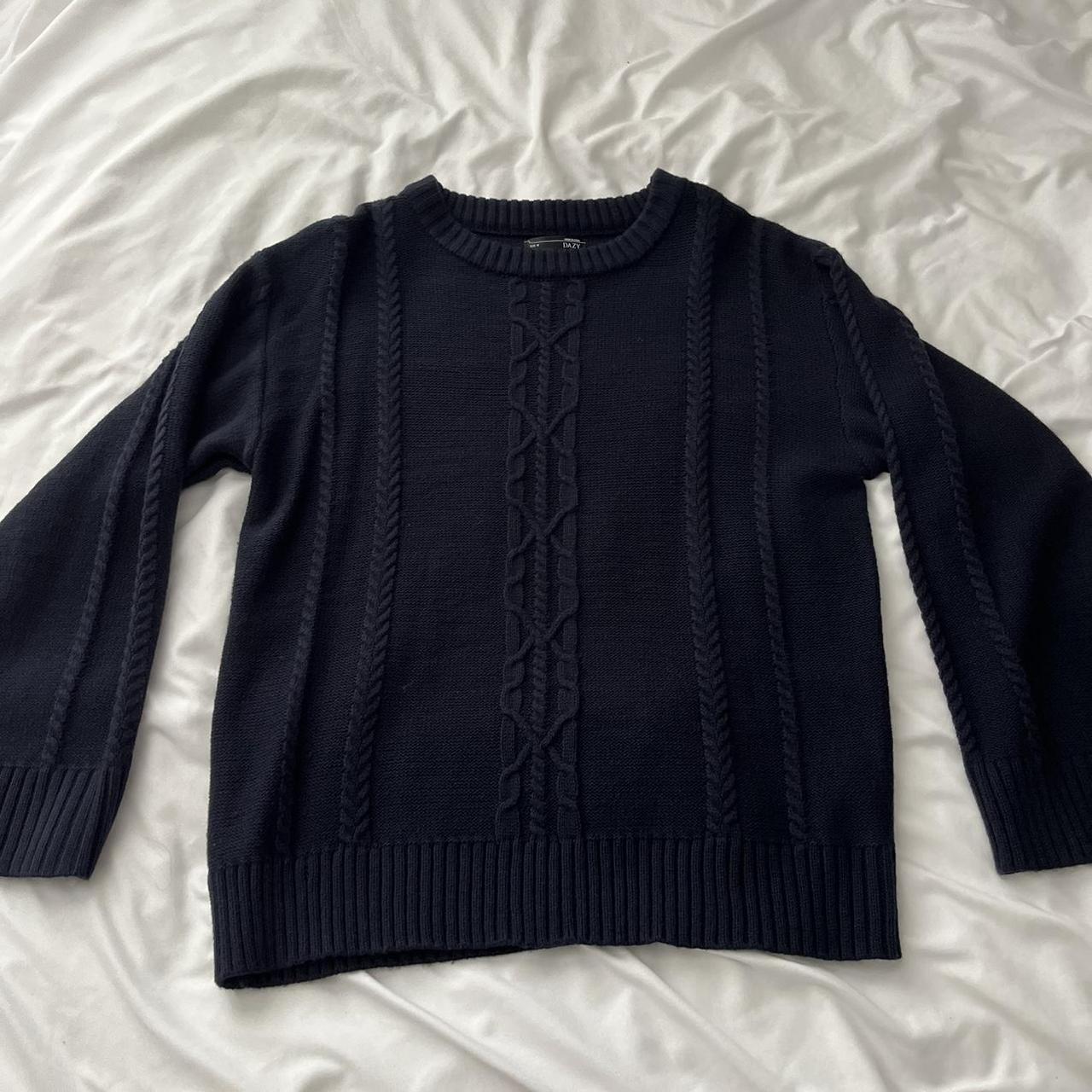 Navy blue cable knit sweater Size medium Loose fit... - Depop