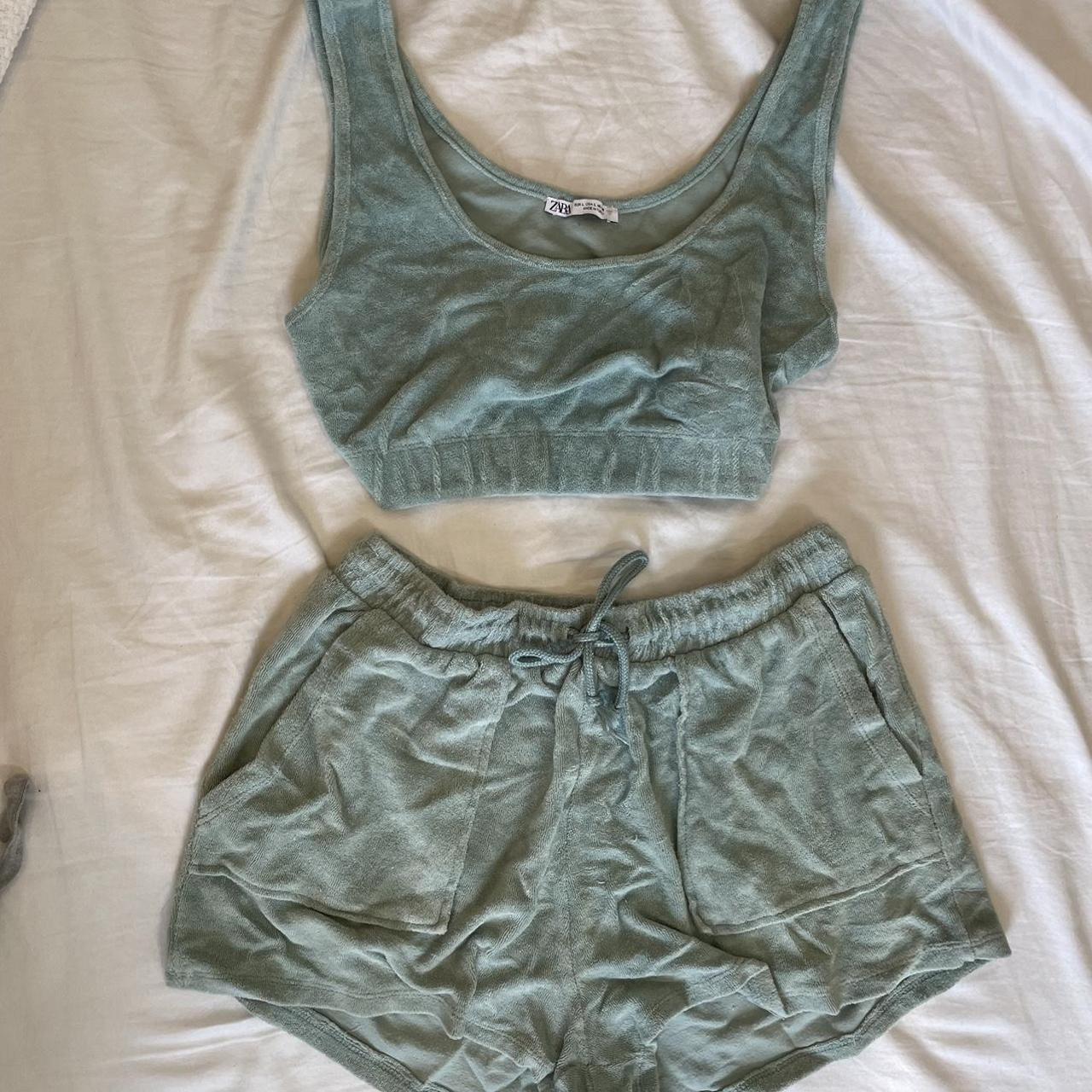 two piece turquoise zara set 𖡼.𖤣𖥧. price is... - Depop