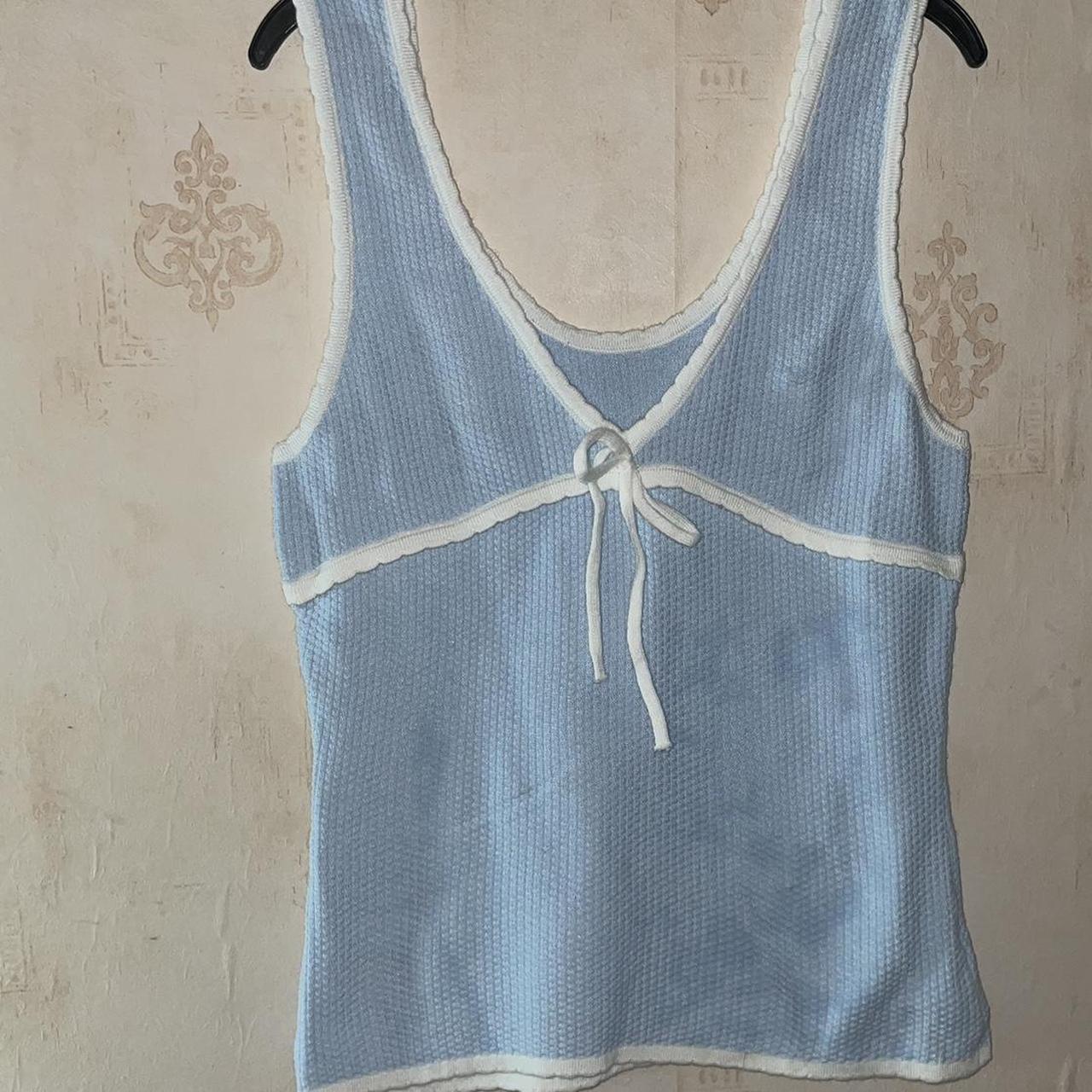 Baby blue coquette style white bow v neck vest size... Depop