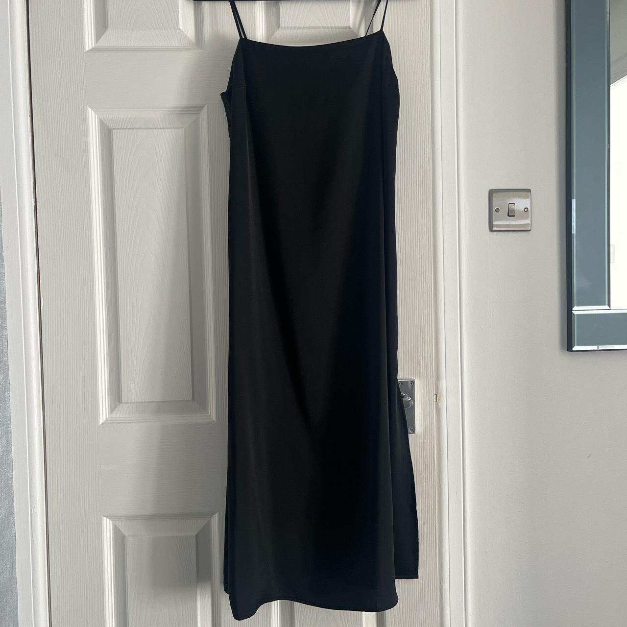 Black H&M Satin Midi Slip Dress with side... - Depop