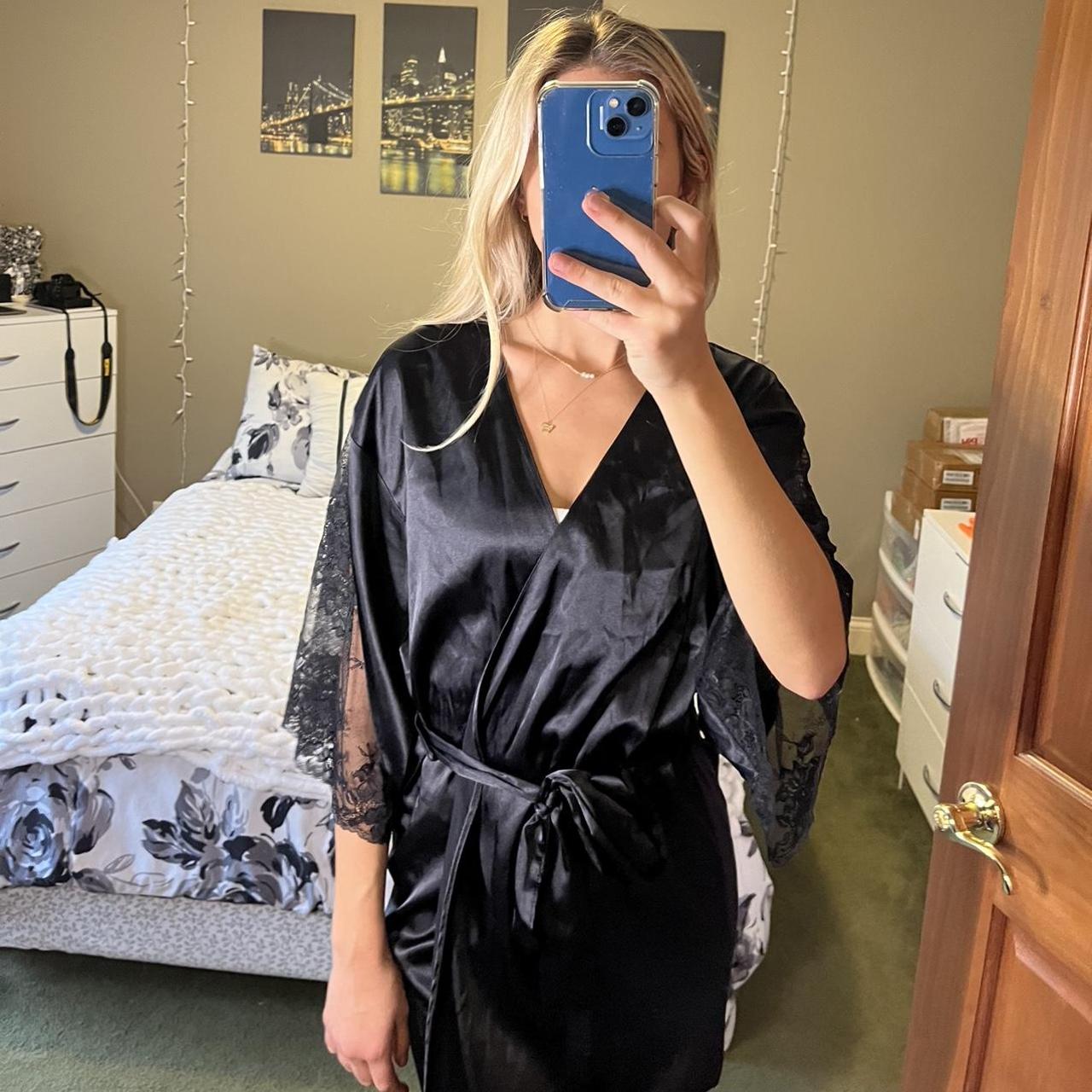 La senza black lace satin robe Brand new black satin... Depop