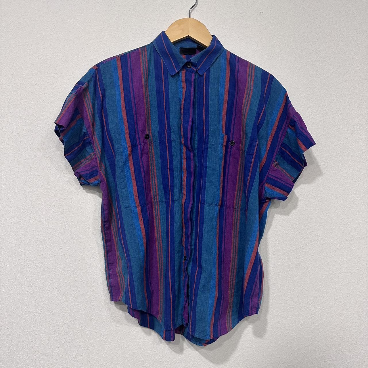 Vibrant vintage 80s / 90s Liz Sport button up shirt. - Depop