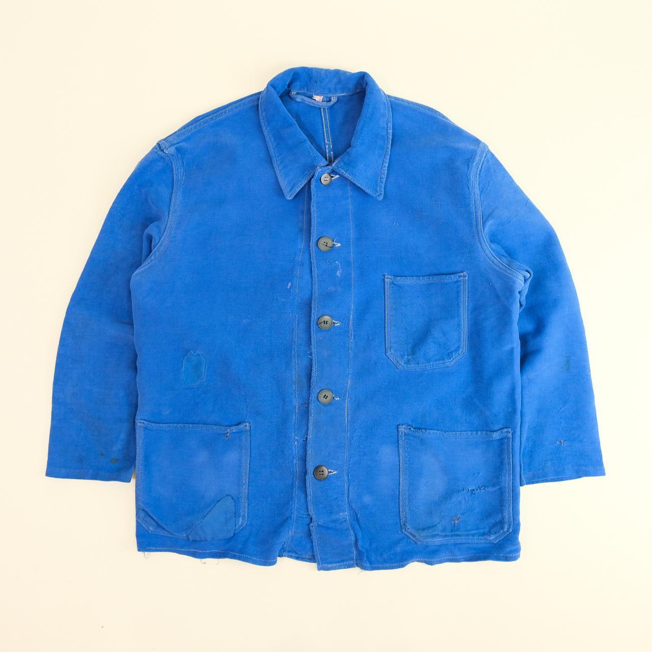 Vintage 50s Faded Blue Moleskin French Chore Jacket... Depop