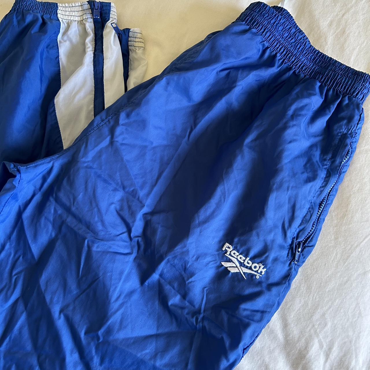 Reebok Spellout Logo Cuffed Leg Windpants Tracksuit Bottom Size S Unisex  Rare Vintage 00s Blue 