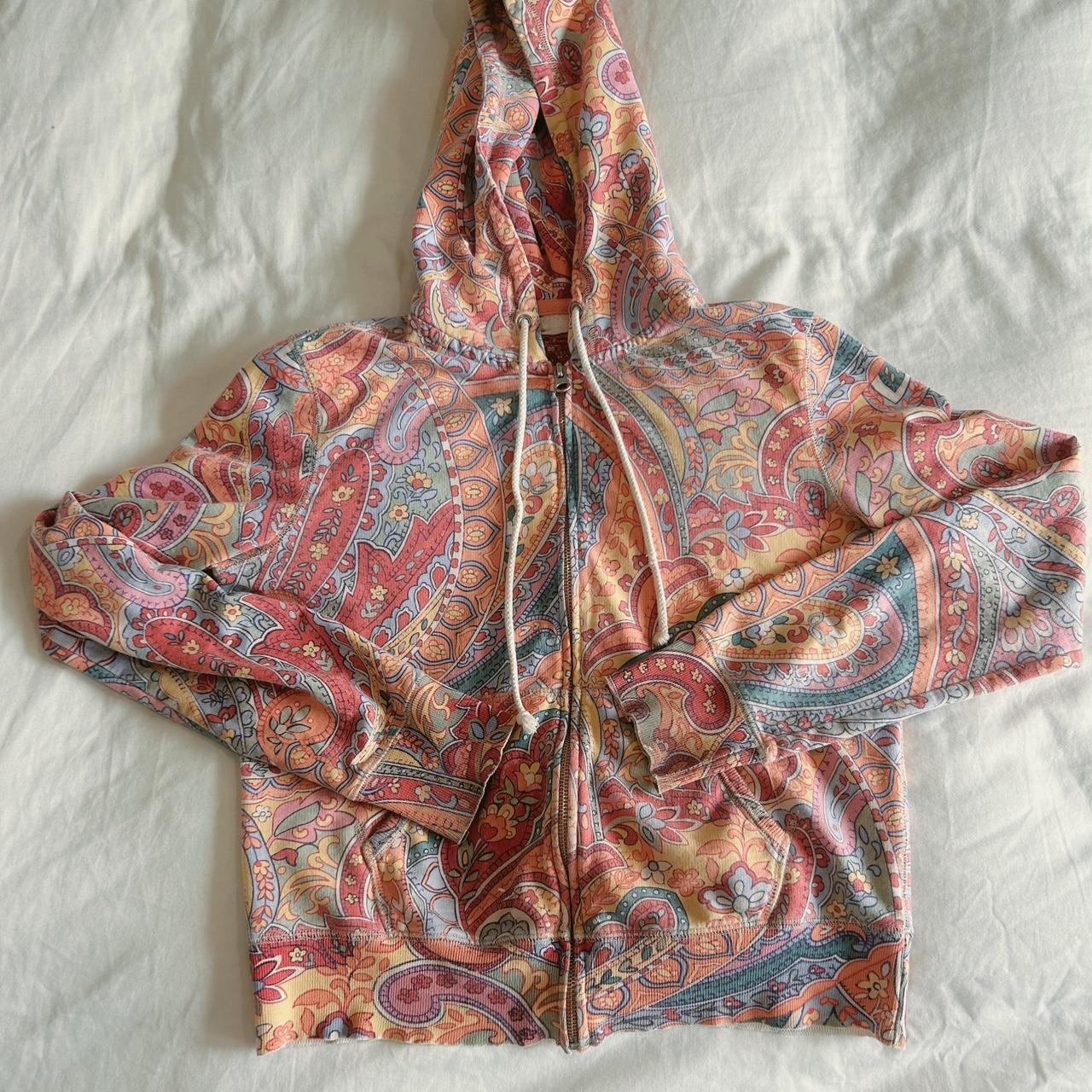 Pastel Y2K paisley lucky brand zip up hoodie! This - Depop