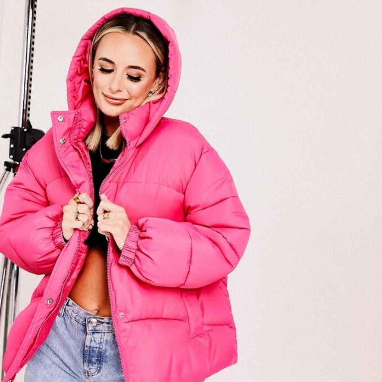 Pink oversized puffer jacket best sale