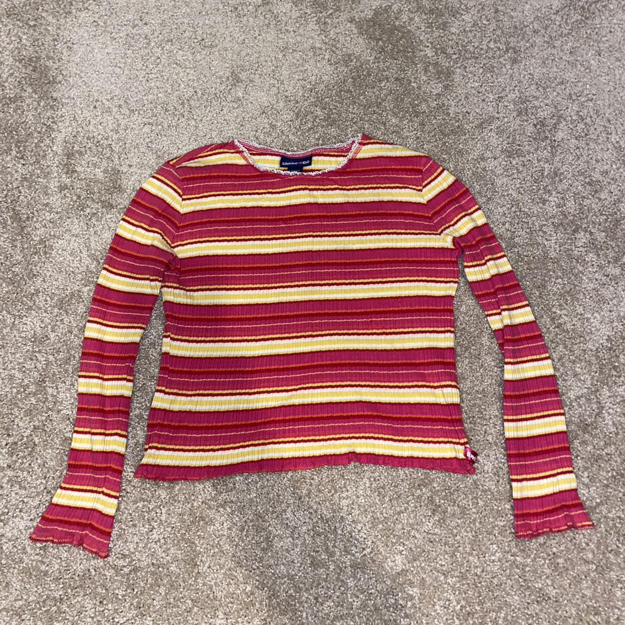 Long sleeve pink and yellow striped limited too... - Depop