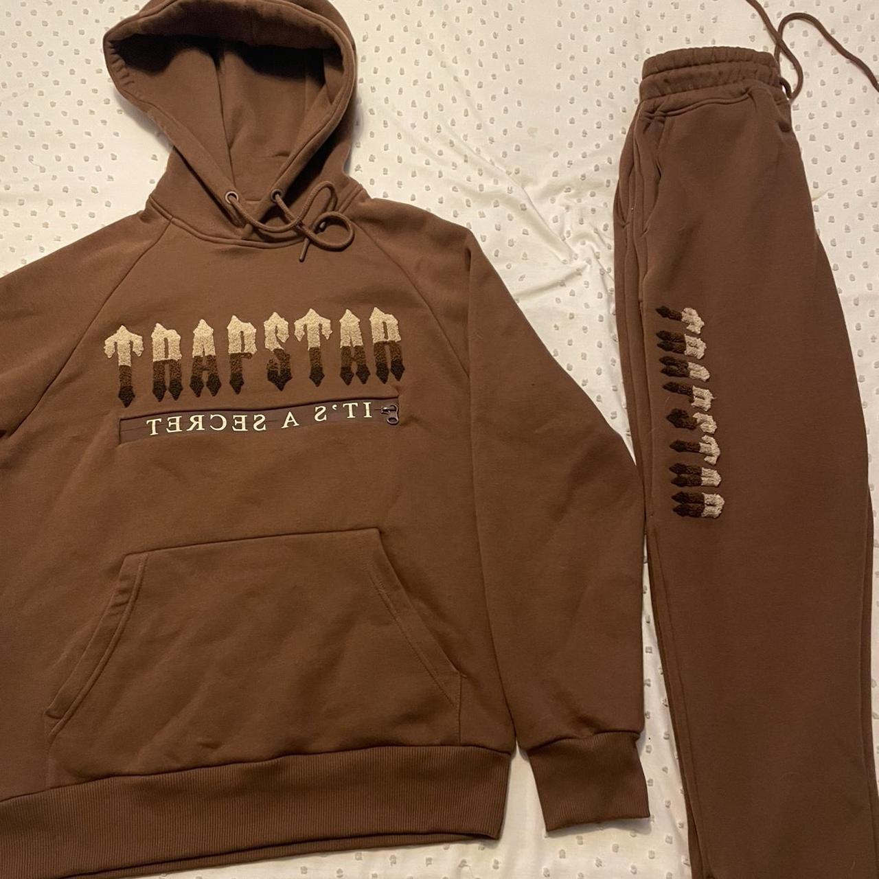 Trapstar Men's Brown and Cream Hoodie Depop