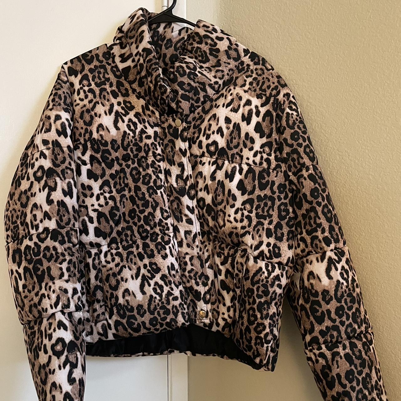 Cheetah print puffer jacket 🤍 Size L cheetah... Depop