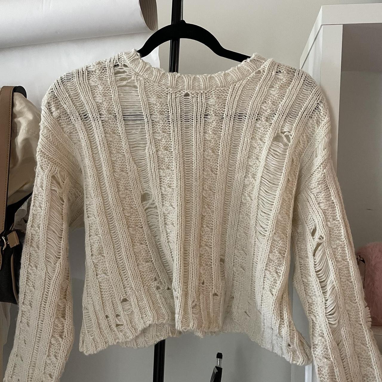Knit Sweater with Distressed detail in Cream Brand... - Depop