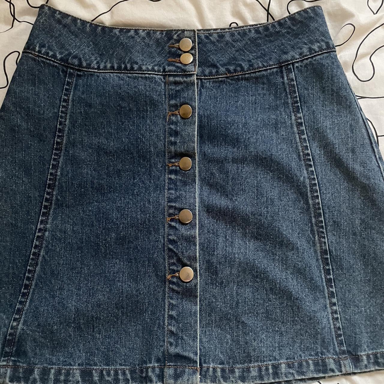 Blue denim A line skirt in a size L. Worn before but... - Depop