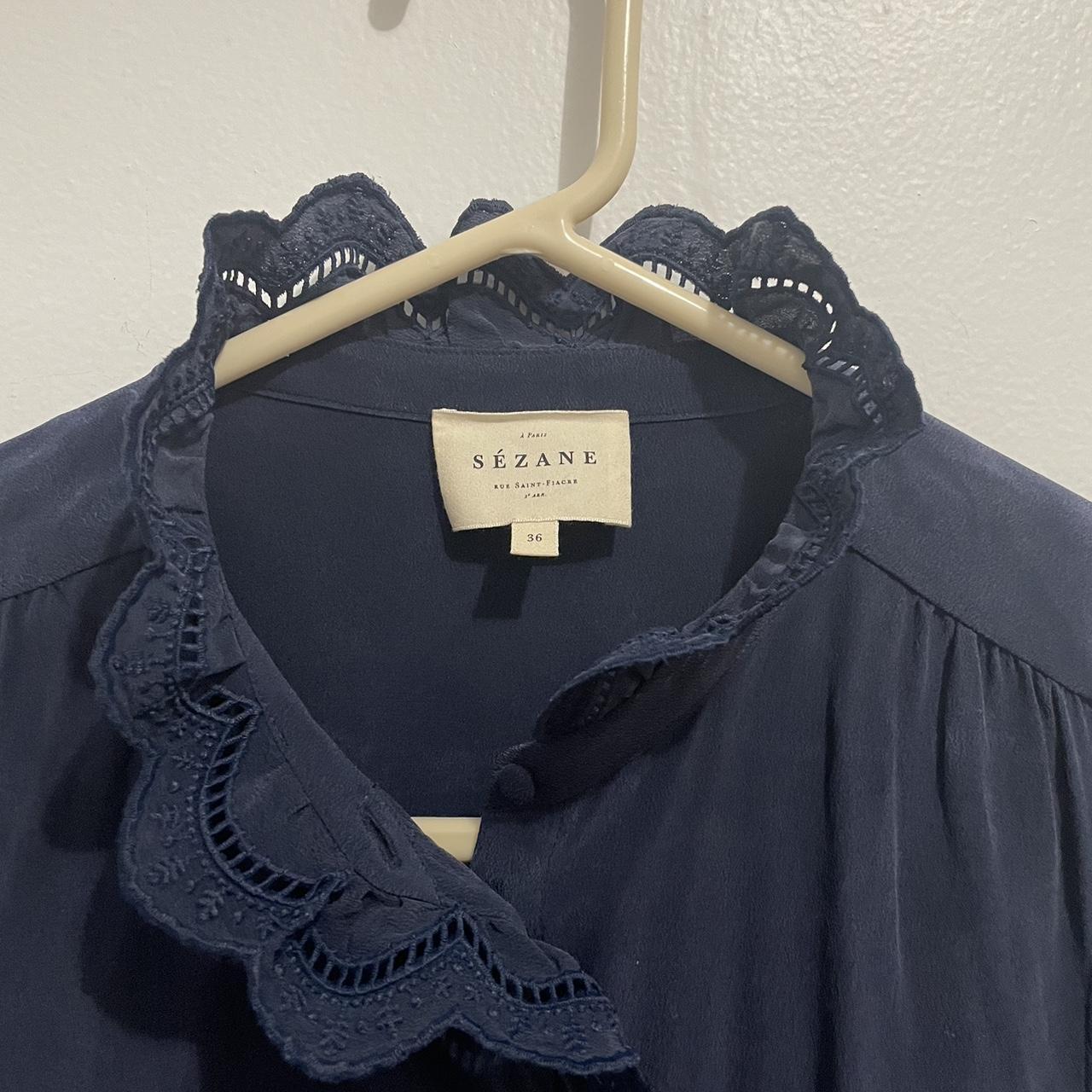 Sézane Women's Navy Blouse | Depop