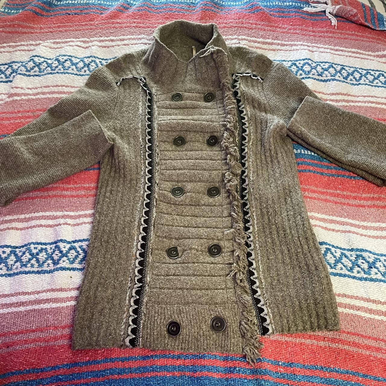 Free People Brown & hotsell Black Patterned Button Wool Sweater Cardigan Size Medium