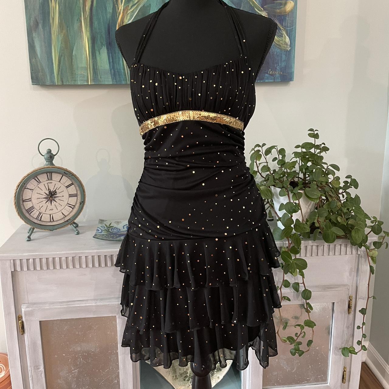 Vintage y2k formal dress Black and gold sparkles. Depop